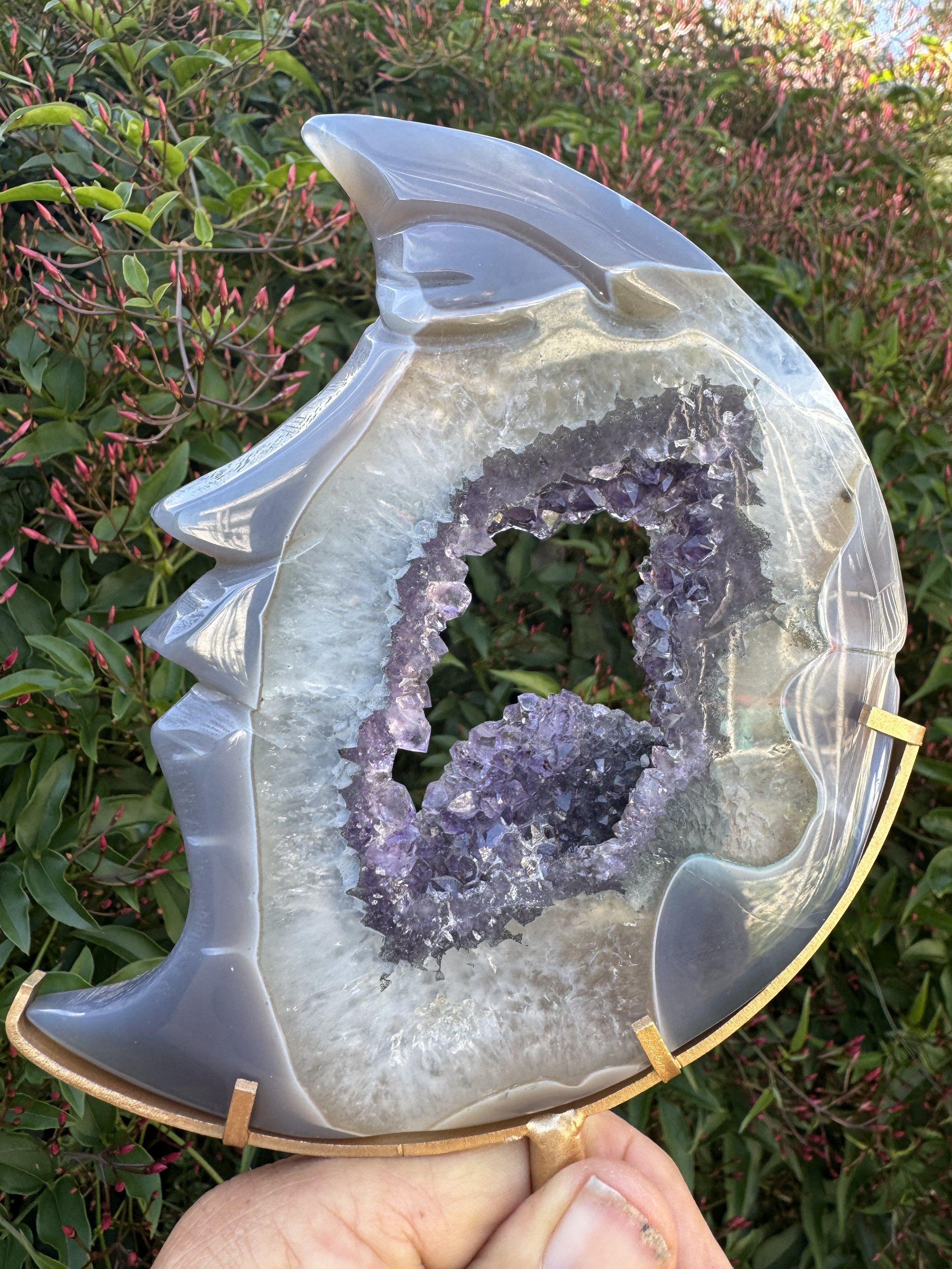 Agate Moon Face with Amethyst druzy