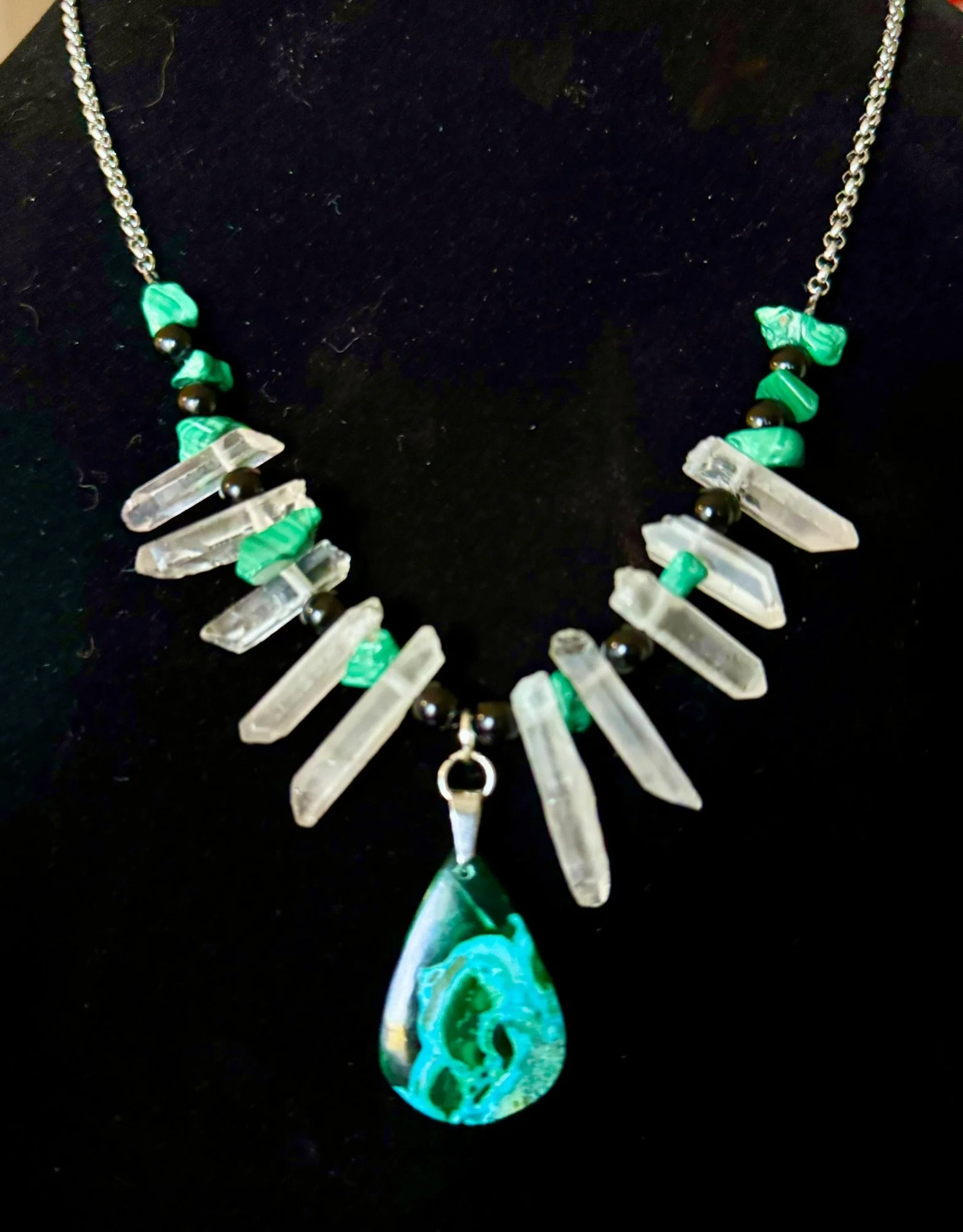 Malachite and azurite pendant necklace in silver