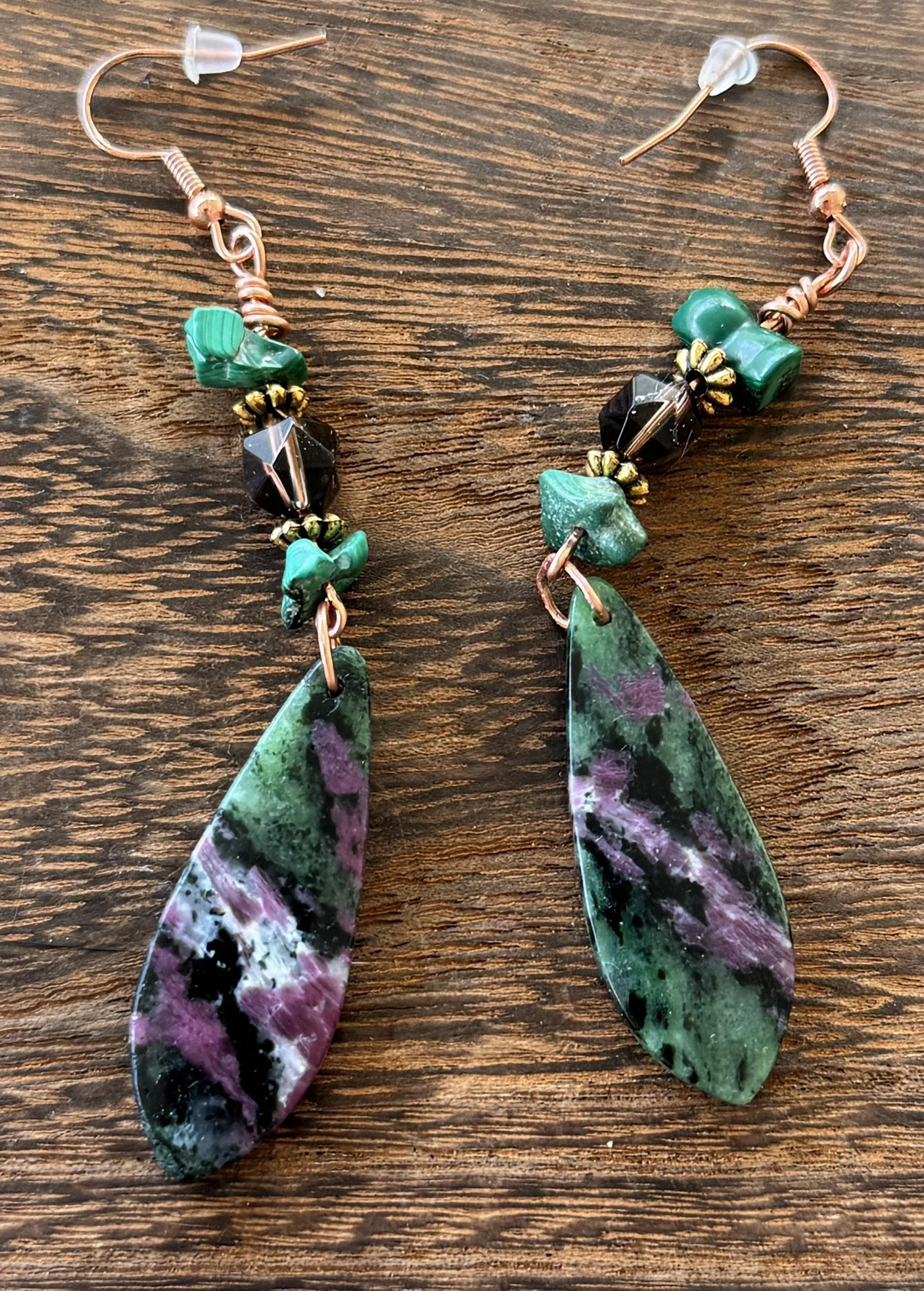 Ruby in zoisite earrings with turquoise