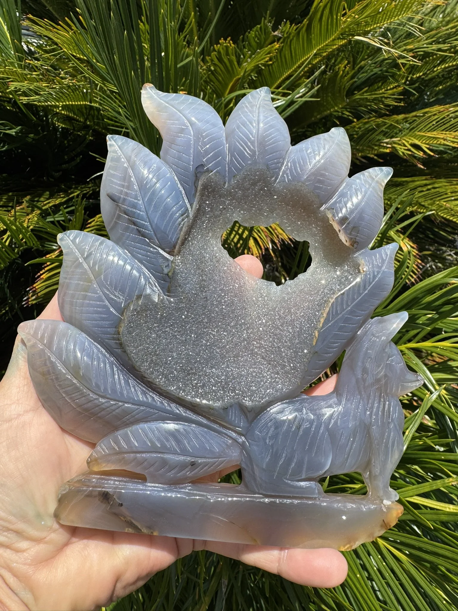 Large Agate Fox with Druzy pocket