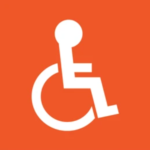 Symbole de stationnement réservé aux personnes handicapées, blanc sur fond orange.