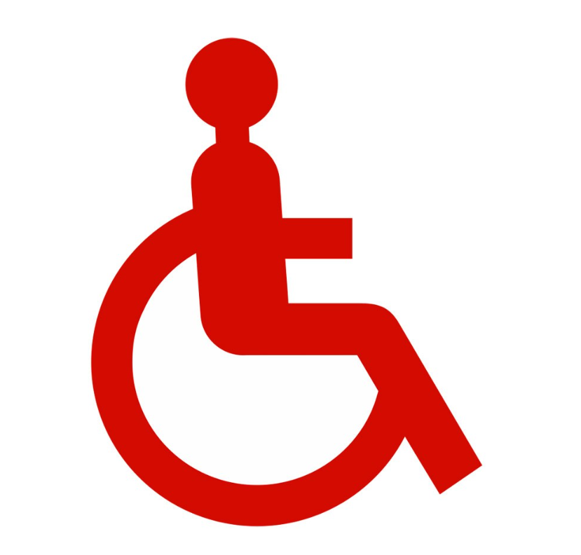 Symbole d'accessibilité montrant une personne en fauteuil roulant de couleur rouge.