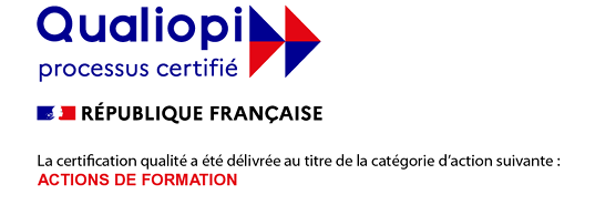 Certificat Qualiopi avec le logo et texte en français sur la certification et la formation.