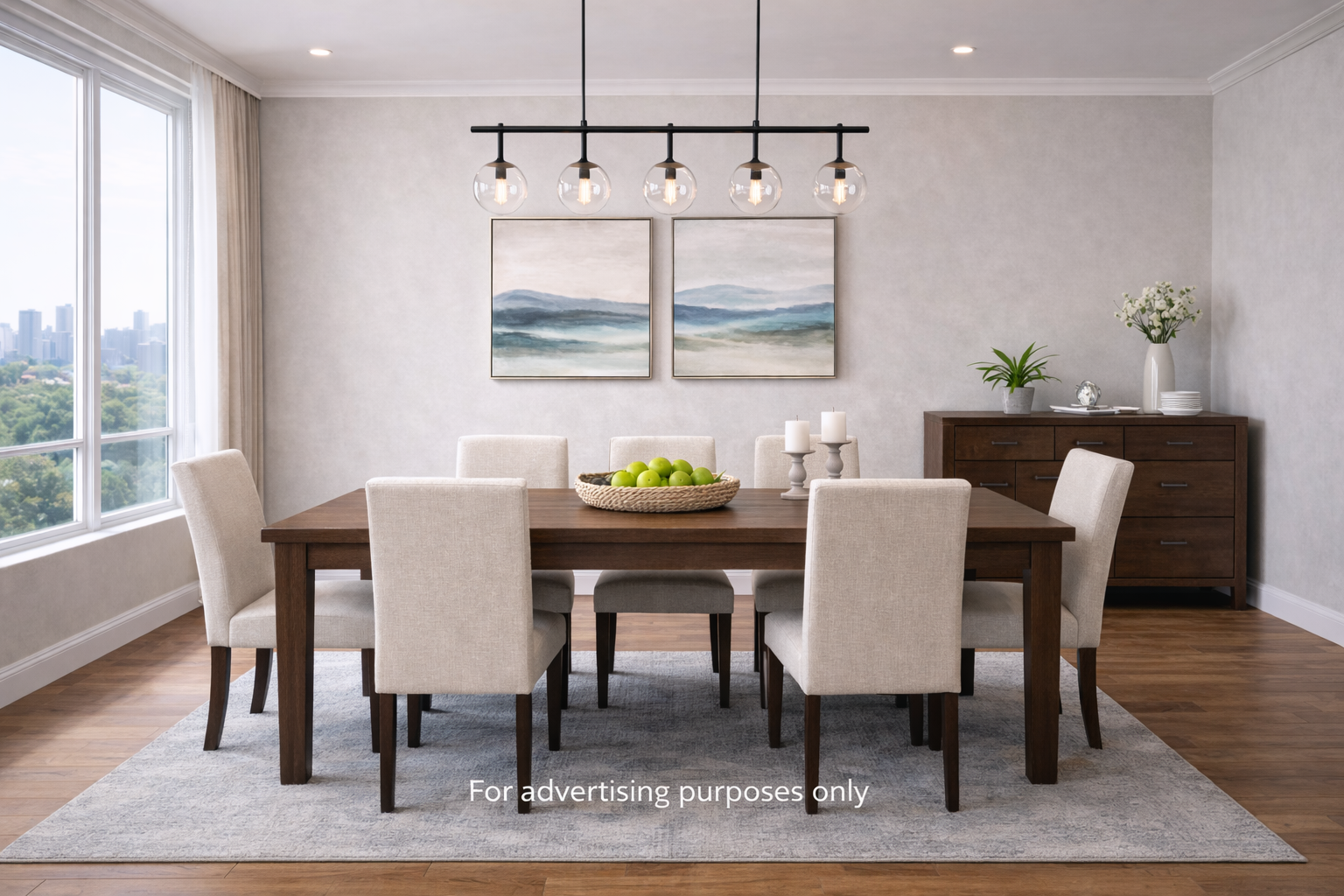 Temporary furniture rental for insurance housing including living room, bedroom and dining room setup