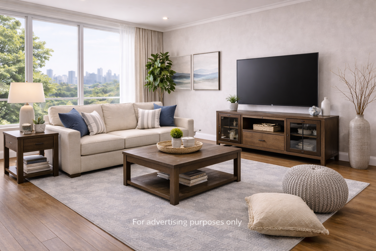 Temporary furniture rental for insurance housing including living room, bedroom and dining room setup