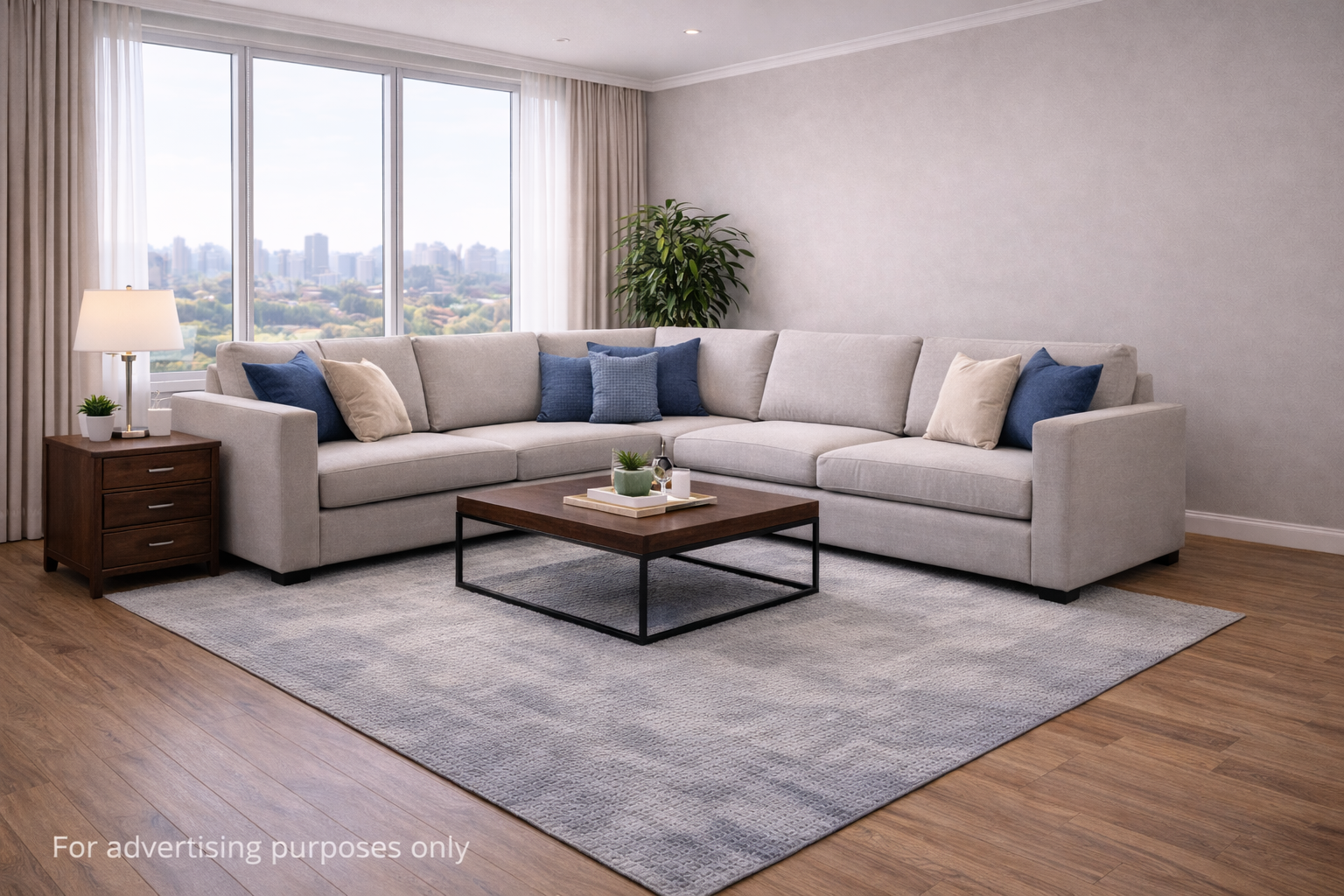 Temporary furniture rental for insurance housing including living room, bedroom and dining room setup