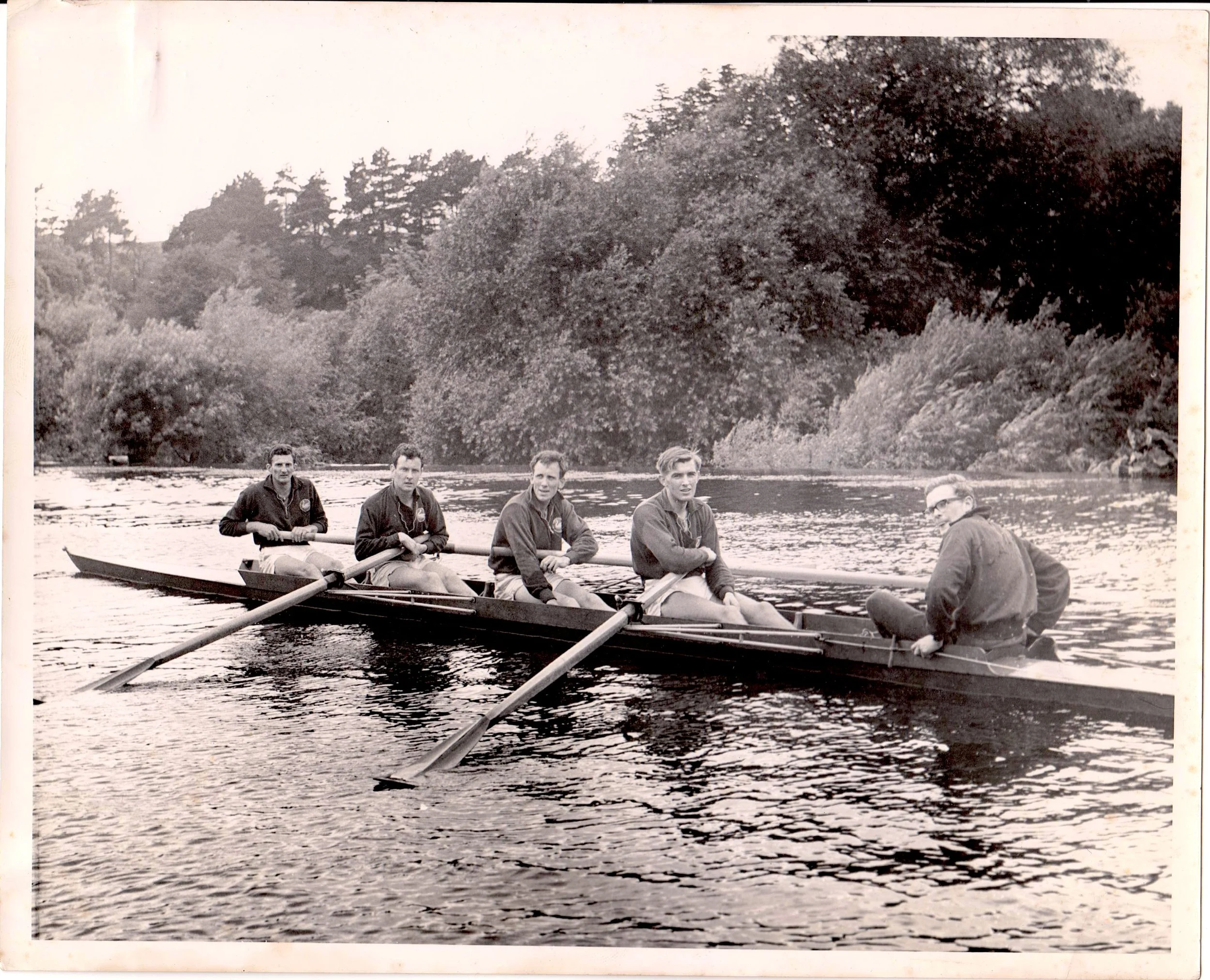 OC at Trinity regatta 1964 - from left to right, XXX, XX, Tom Sullivan, Barry Doyle and XXX