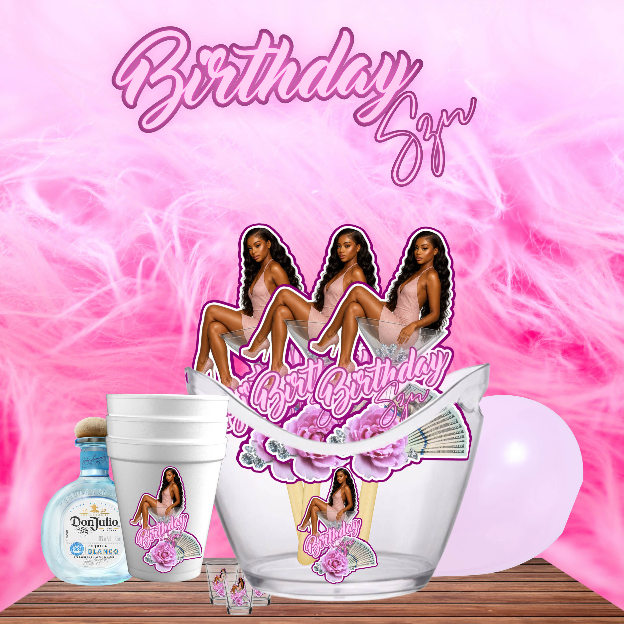 Custom Pink Birthday Girl Bucket Set