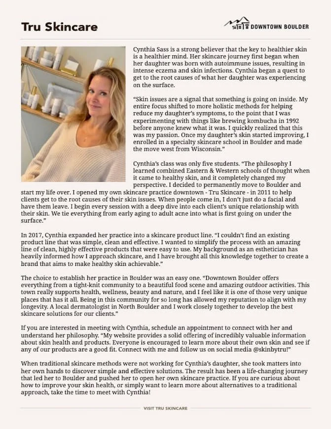 IN THE PRESS: Tru Skincare featured in Downtown Boulder | Dec 2022