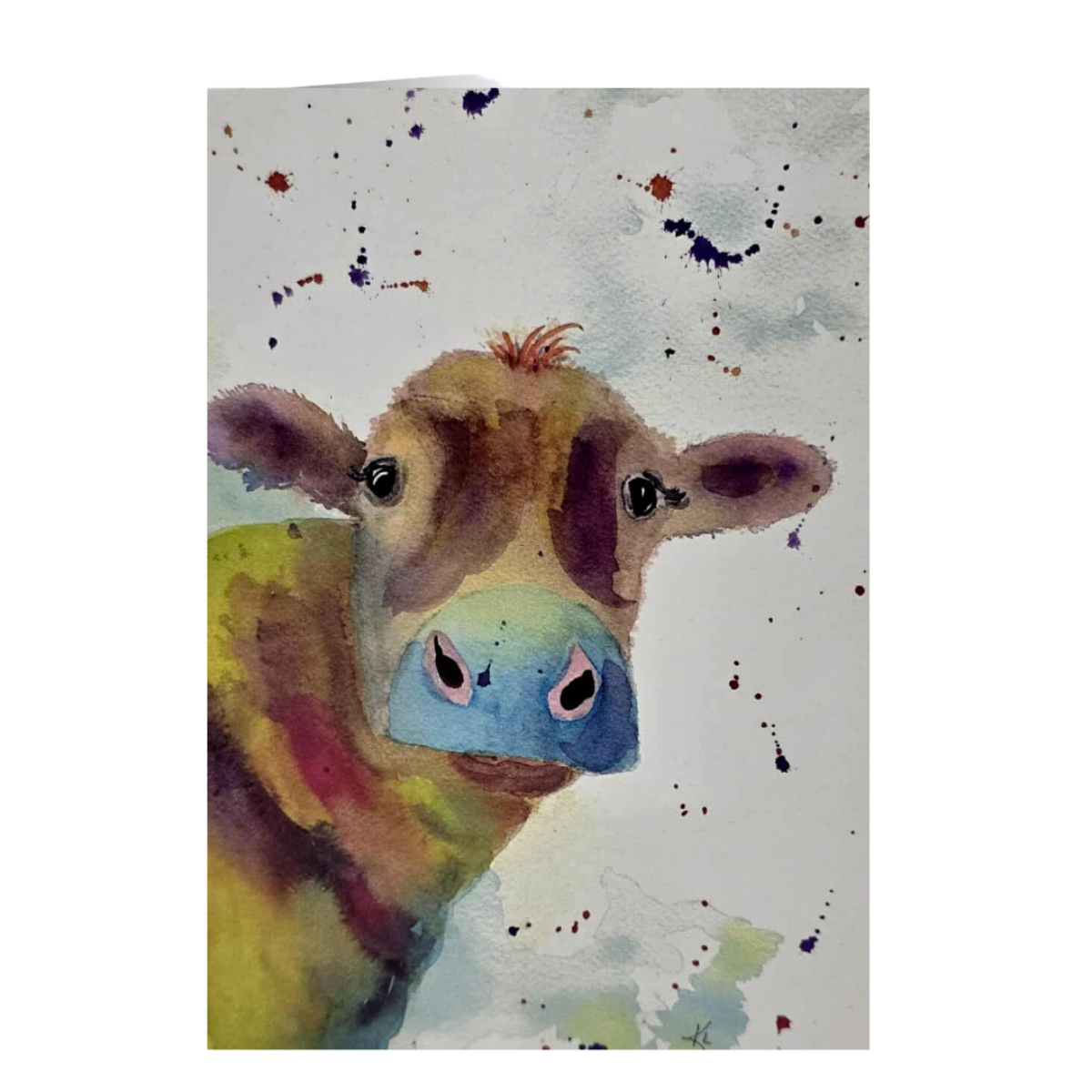 Watercolour Cow Card