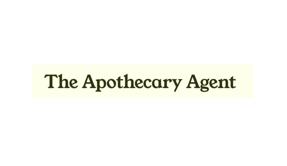 Logo with text 'The Apothecary Agent' on a light background.