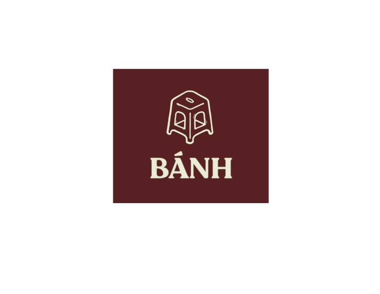 A logo with an illustration of a traditional Vietnamese conical hat and the word "BÁNH" written below it on a maroon background.