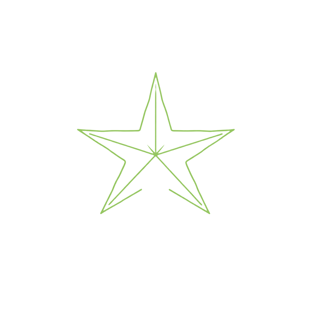 Green, glowing, outline of a star on a white background.