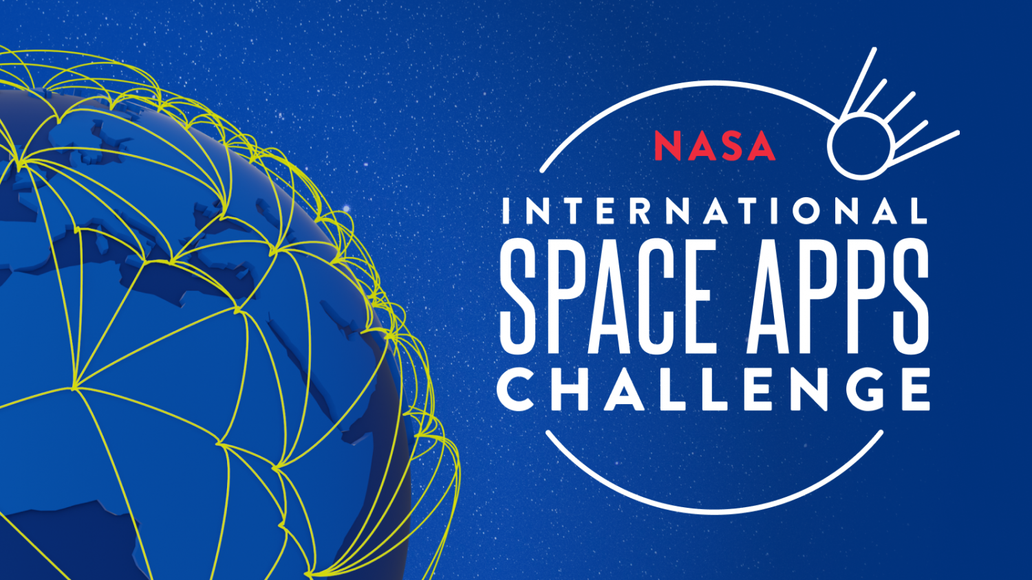 NASA International Space Apps Challenge logo with a globe connected by yellow lines and a stylized depiction of the sun.