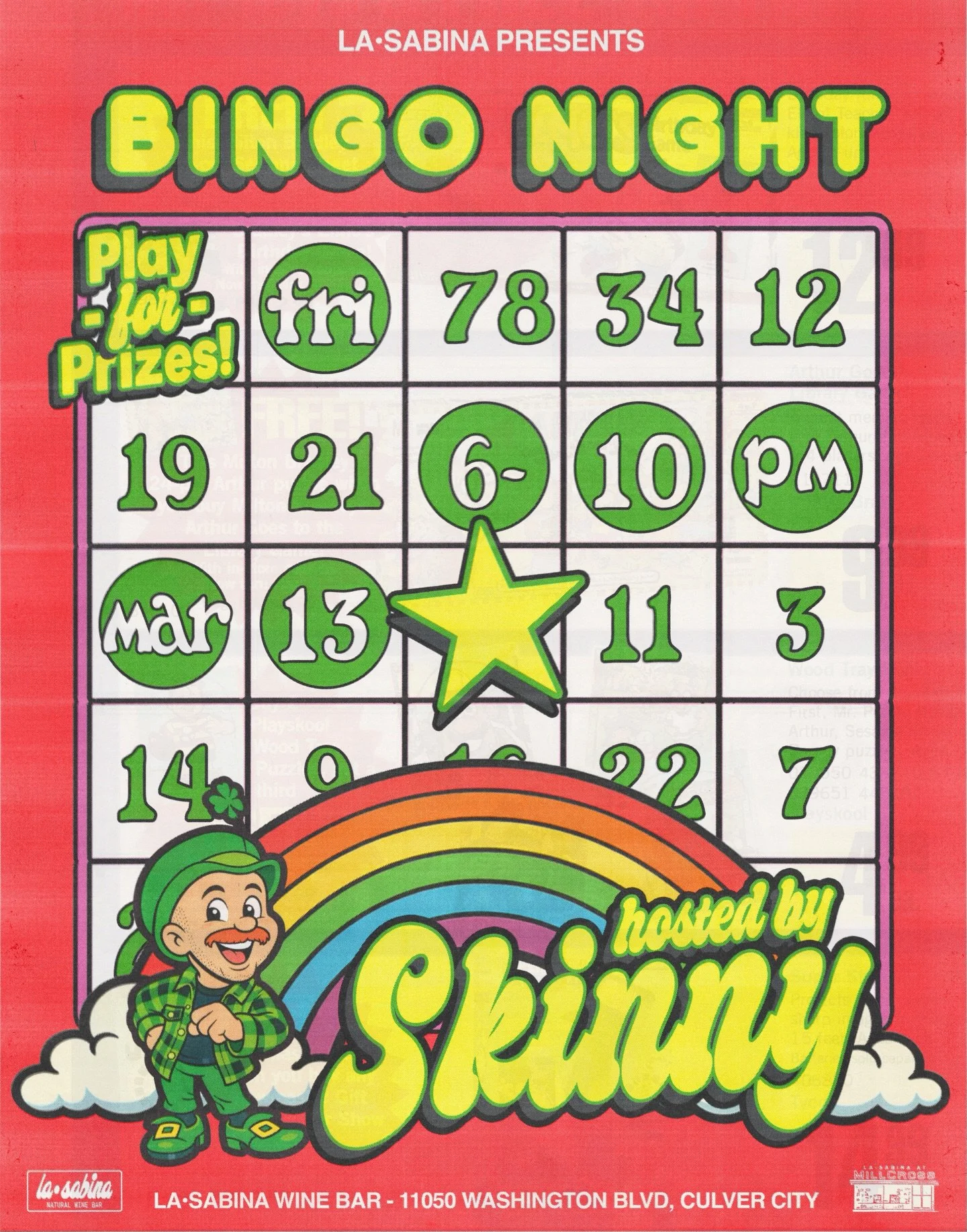 Bingo is back at the bar this Friday brought to you by our very own St. Skinny @bryanttskinny 🍀💛

Come for the laughs, some drinks, great bites, and maybe even a little prize if you&rsquo;re lucky 🍷

Bingo boards are $10/person and last the whole 