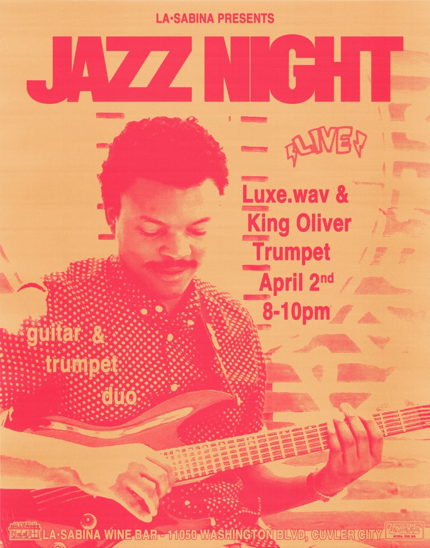 Kicking off April with one of our favorite jazz duos, @luxe.wav &amp; @kingolivertrumpet ripping jazz and soul classics all evening 🎸🎺

Join us this Thursday for another lovely night of live jazz on the corner 🍷 

Performance starts at 8pm. No tic