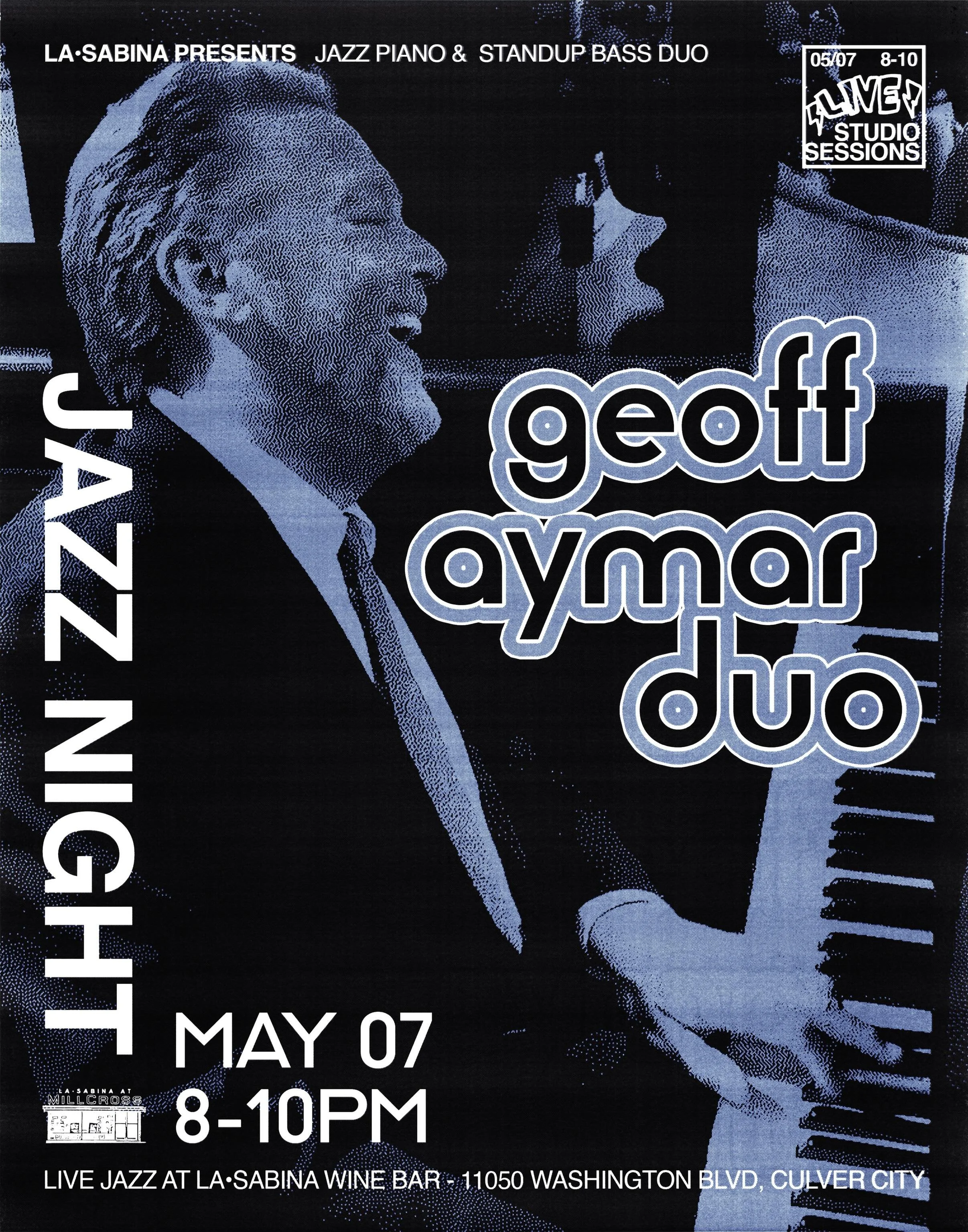 Thursday Jazz Night to kick off May 🎶

Veteran pianist Geoff Aymar takes the stage this Thursday at the bar along with Paul Morin on standup bass. Classic jazz standards and more to ease you into the weekend 🌃🍷