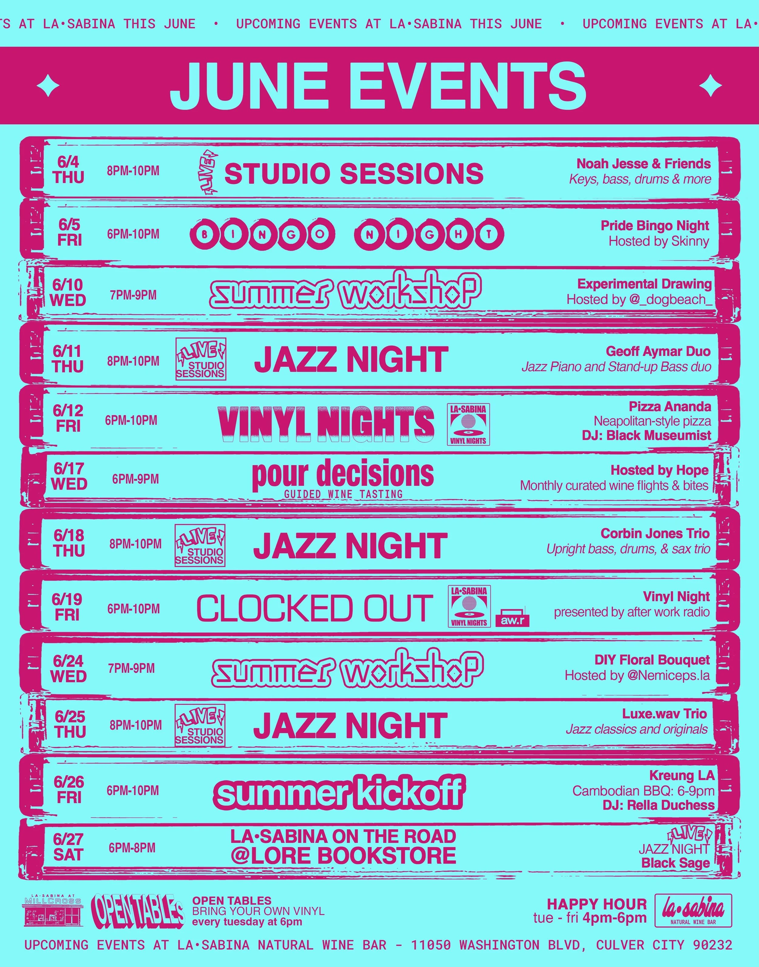 JUNE EVENTS 🌇🍷

Long days and lovely evenings on the horizon. We&rsquo;ve got some very special programming coming your way in preparation for Summertime on the corner&hellip; take a look and mark your calendars 🗓️

First off - Introducing our SUM