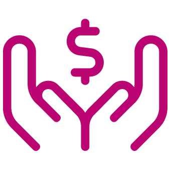 Outline of two hands holding a dollar sign.