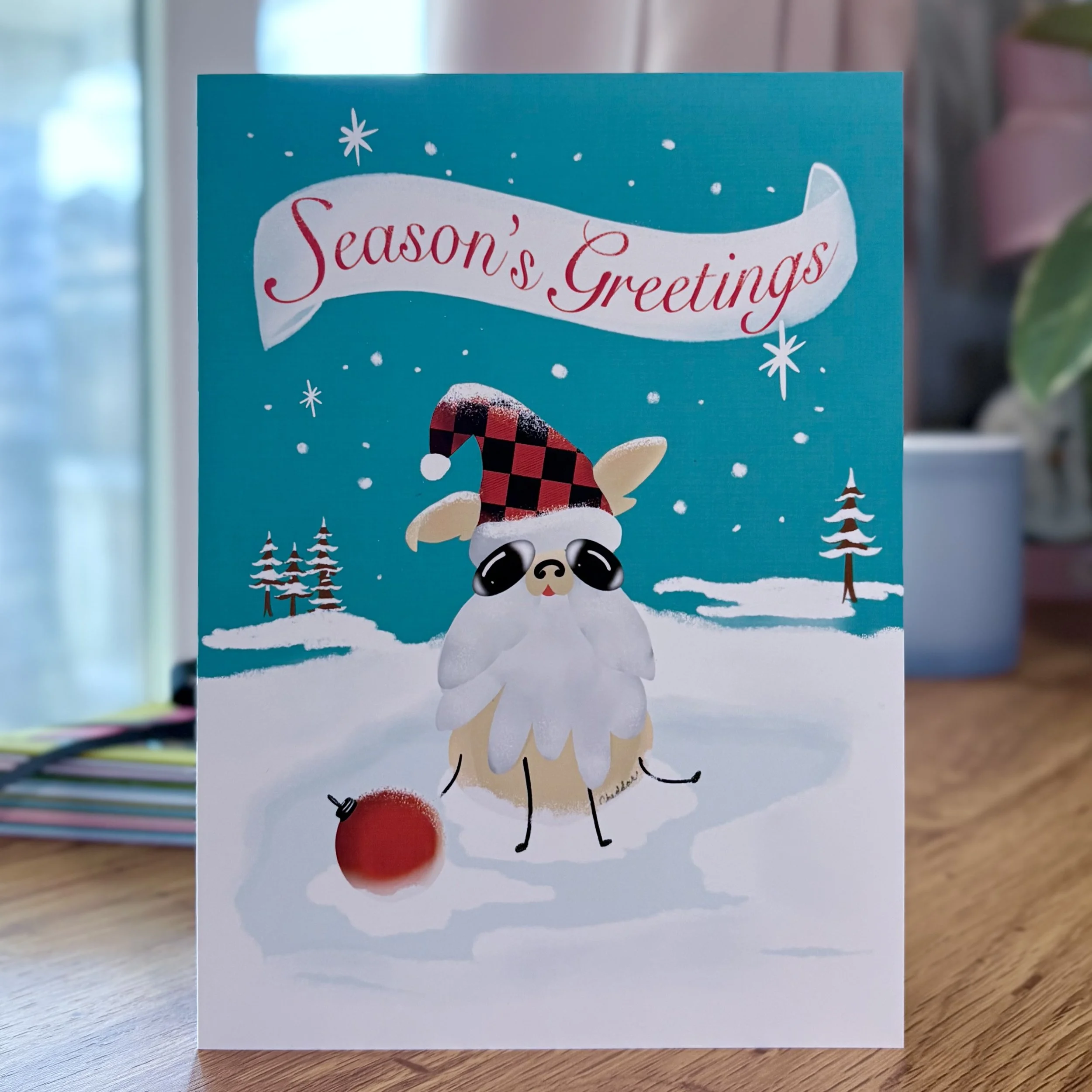 Cute Dog Christmas Card – Whimsical Winter Illustration