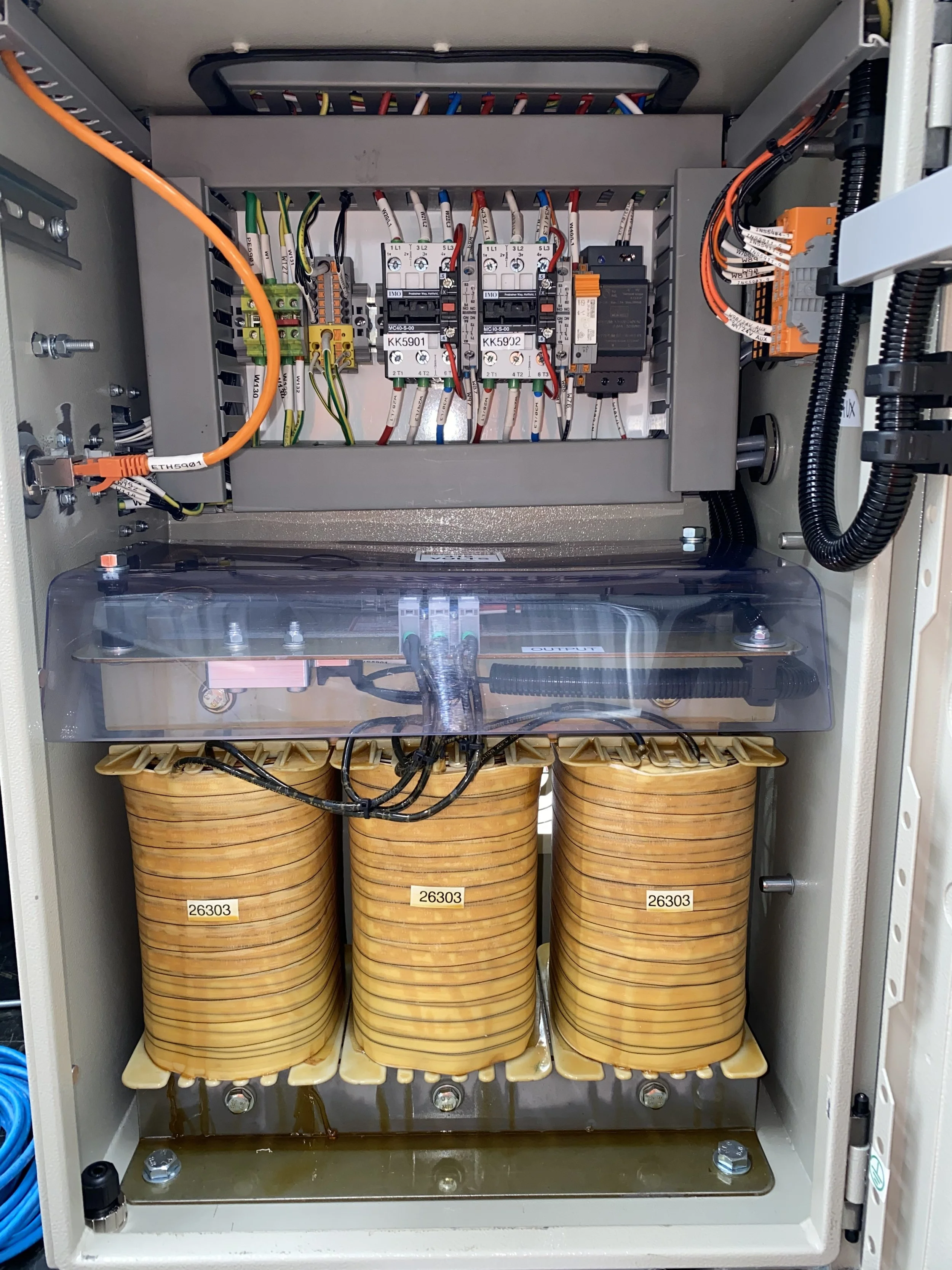 Industrial control cabinet and power components