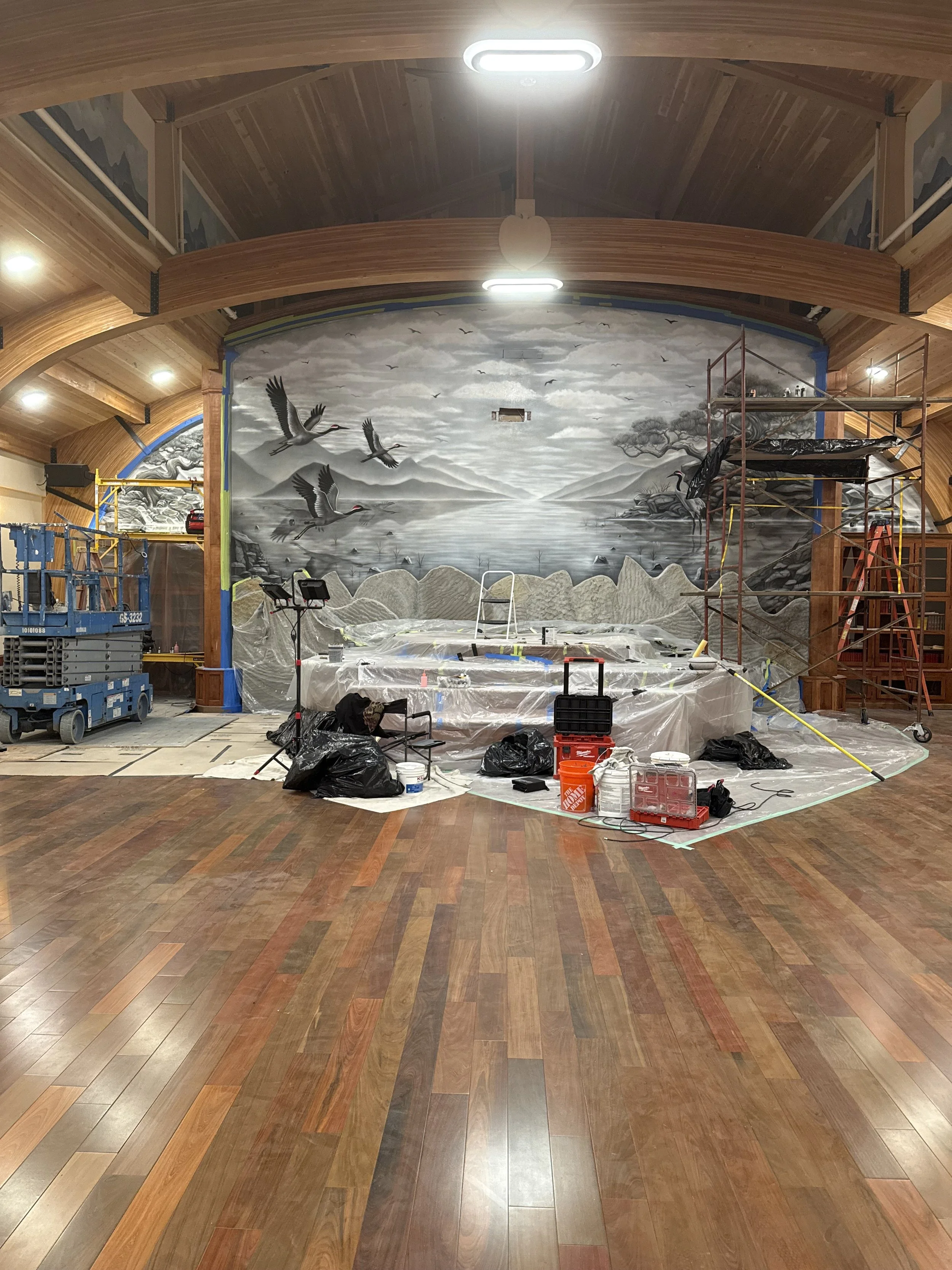 Finished airbrush mural before addition of halo and Buddha statue