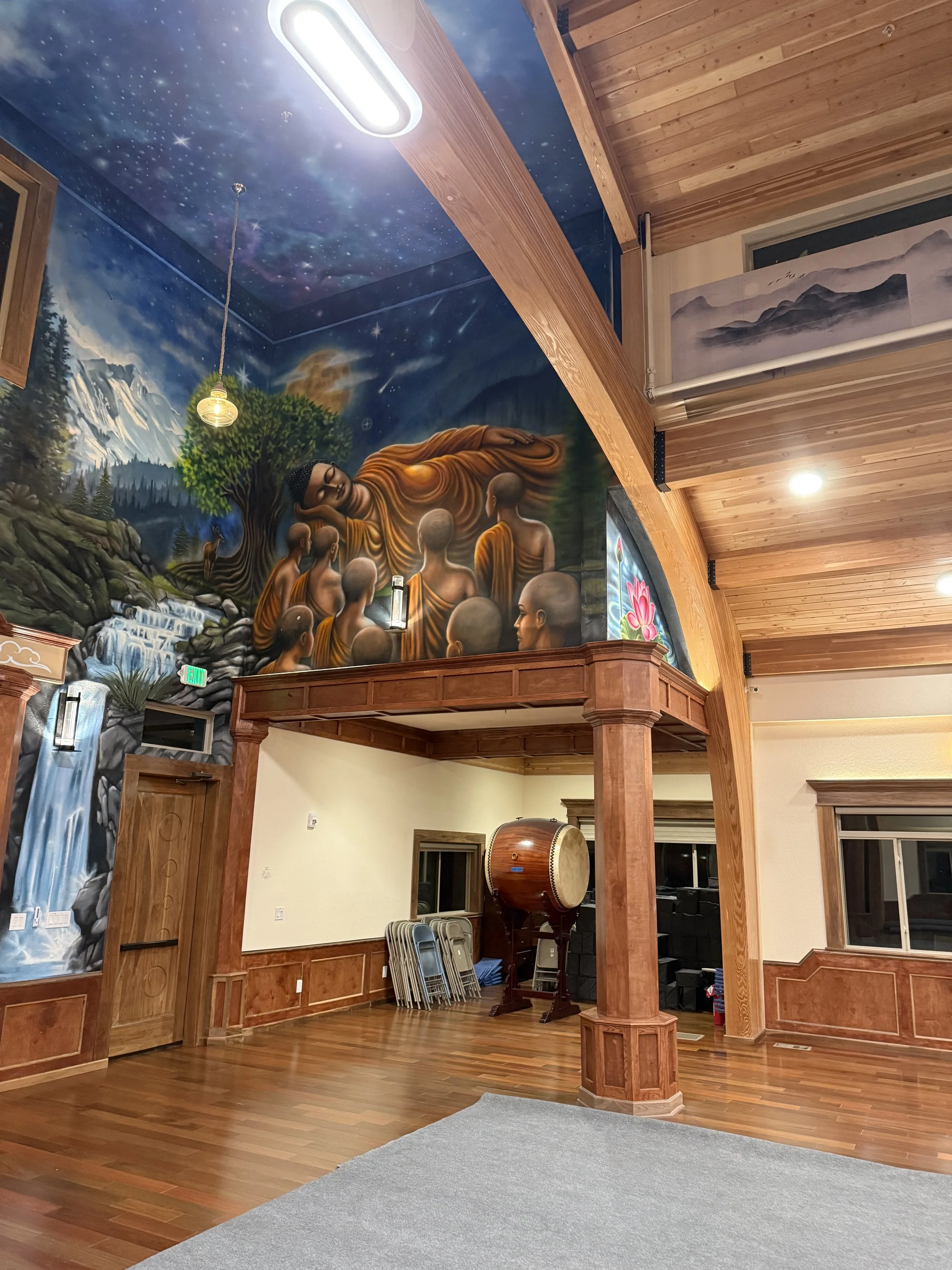 finished mixed media nirvana Buddha painting in Monastery