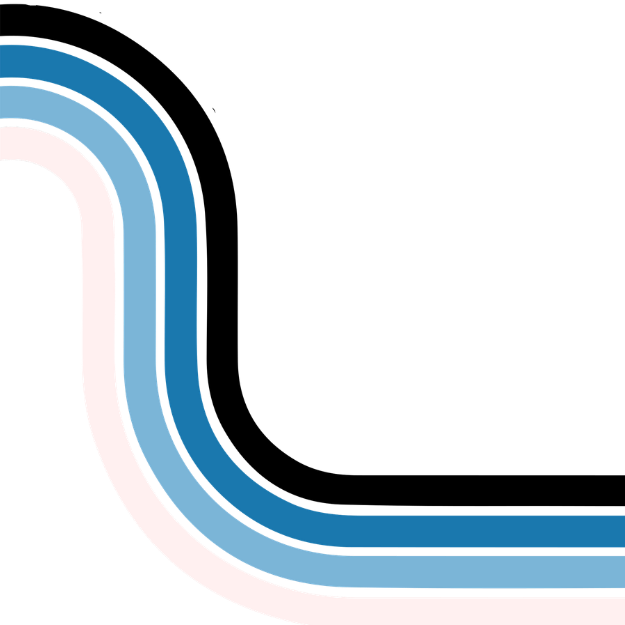 Close-up of curved lines in blue, white, and dark blue colors on a black background.