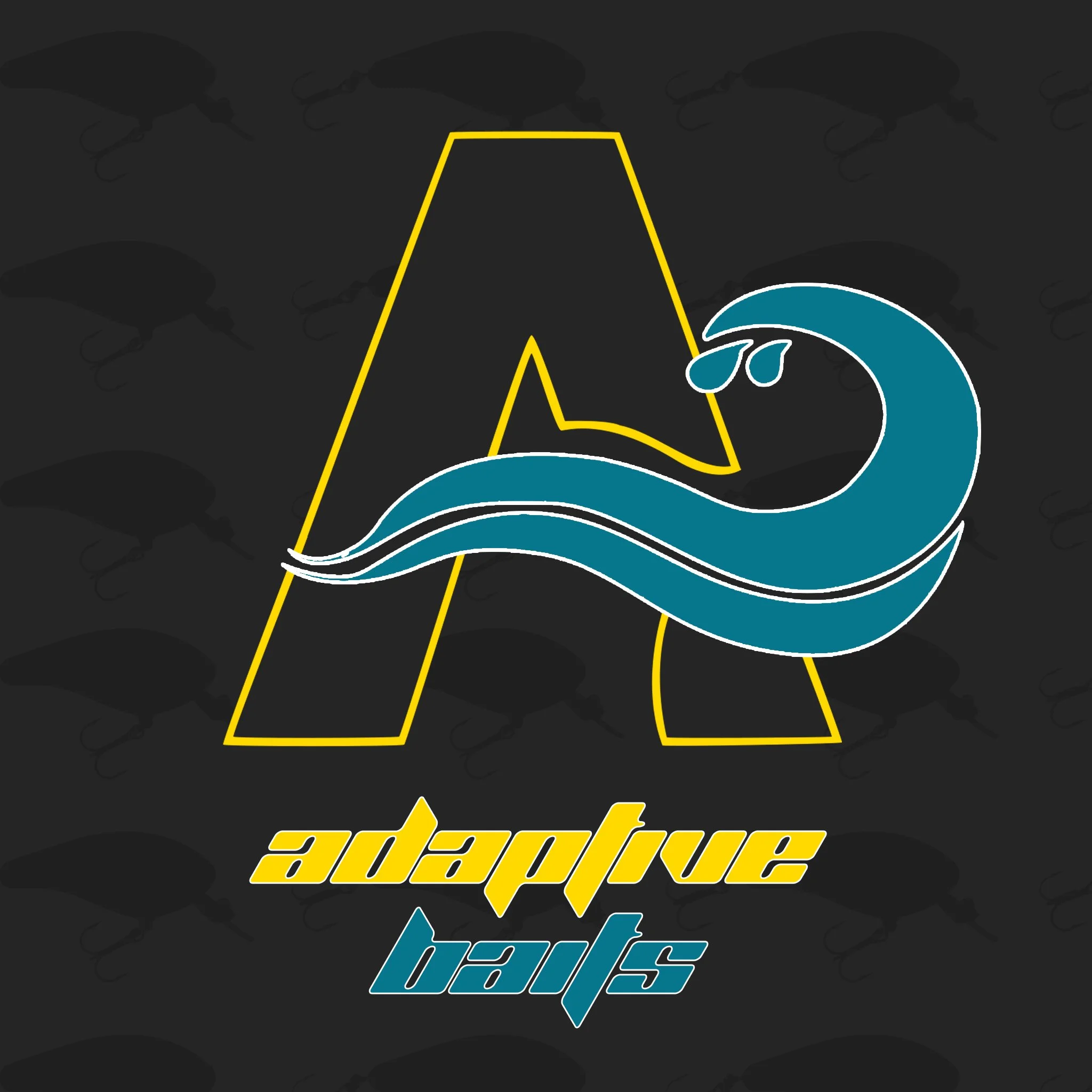 A stylized letter A outlined in yellow with a large blue wave curling around it, dripping water, and the words 'adaptive' in yellow and 'balls' in blue below.