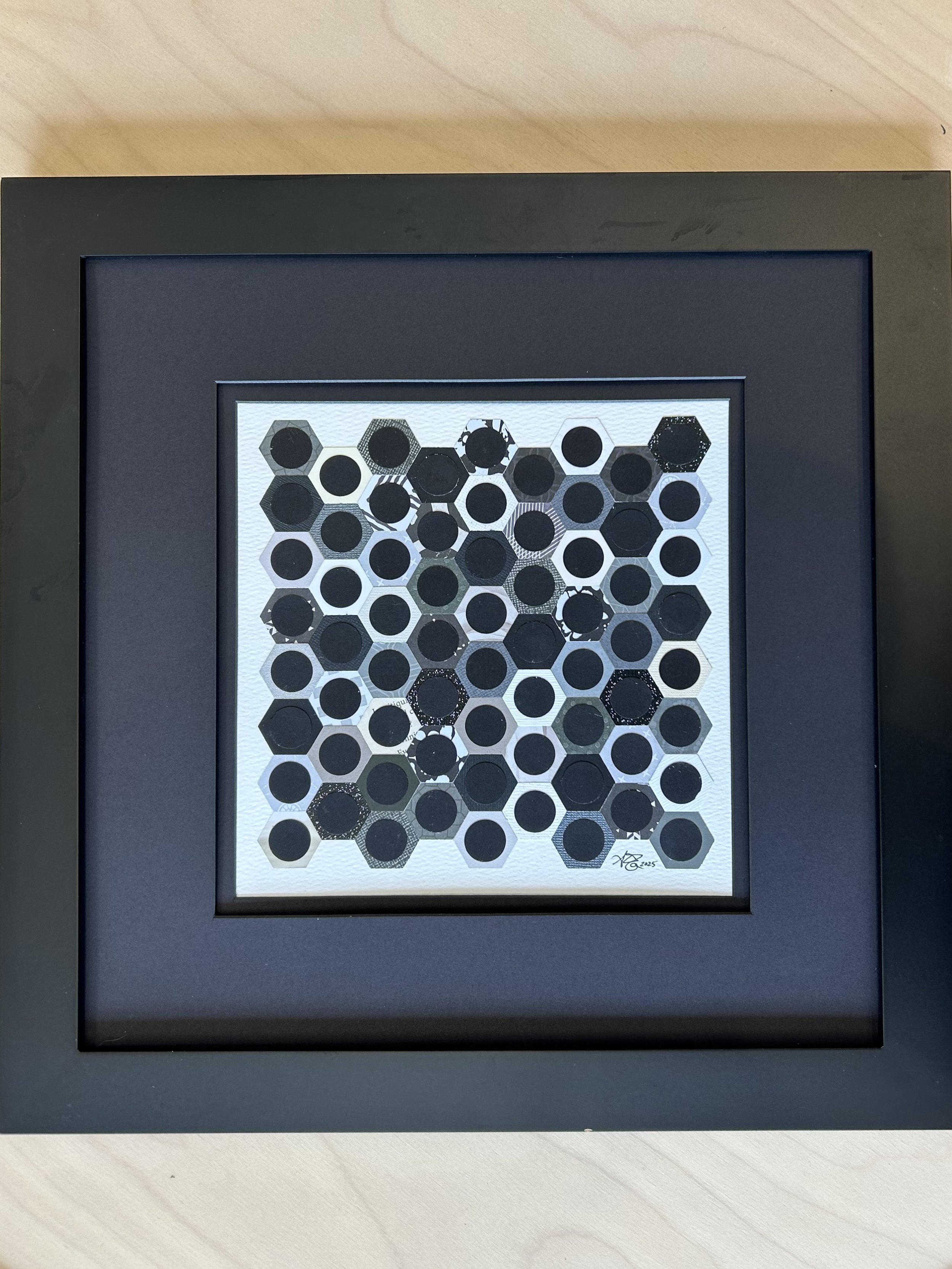 "Shadow" 8x8" original paper mosaic (12x12" framed)