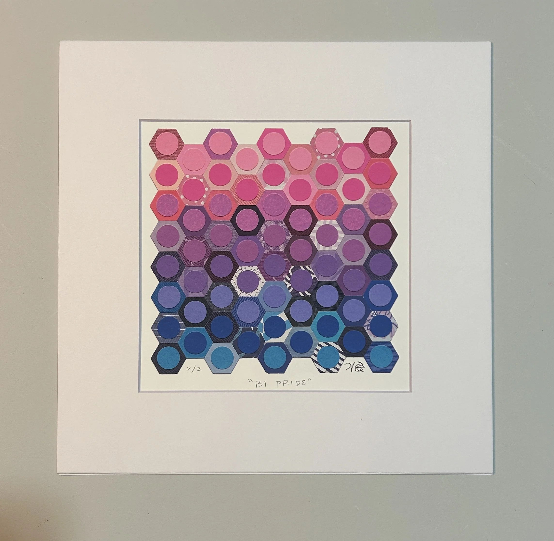 "Bi Pride Hive" 8x8" numbered print, (12x12" matted)