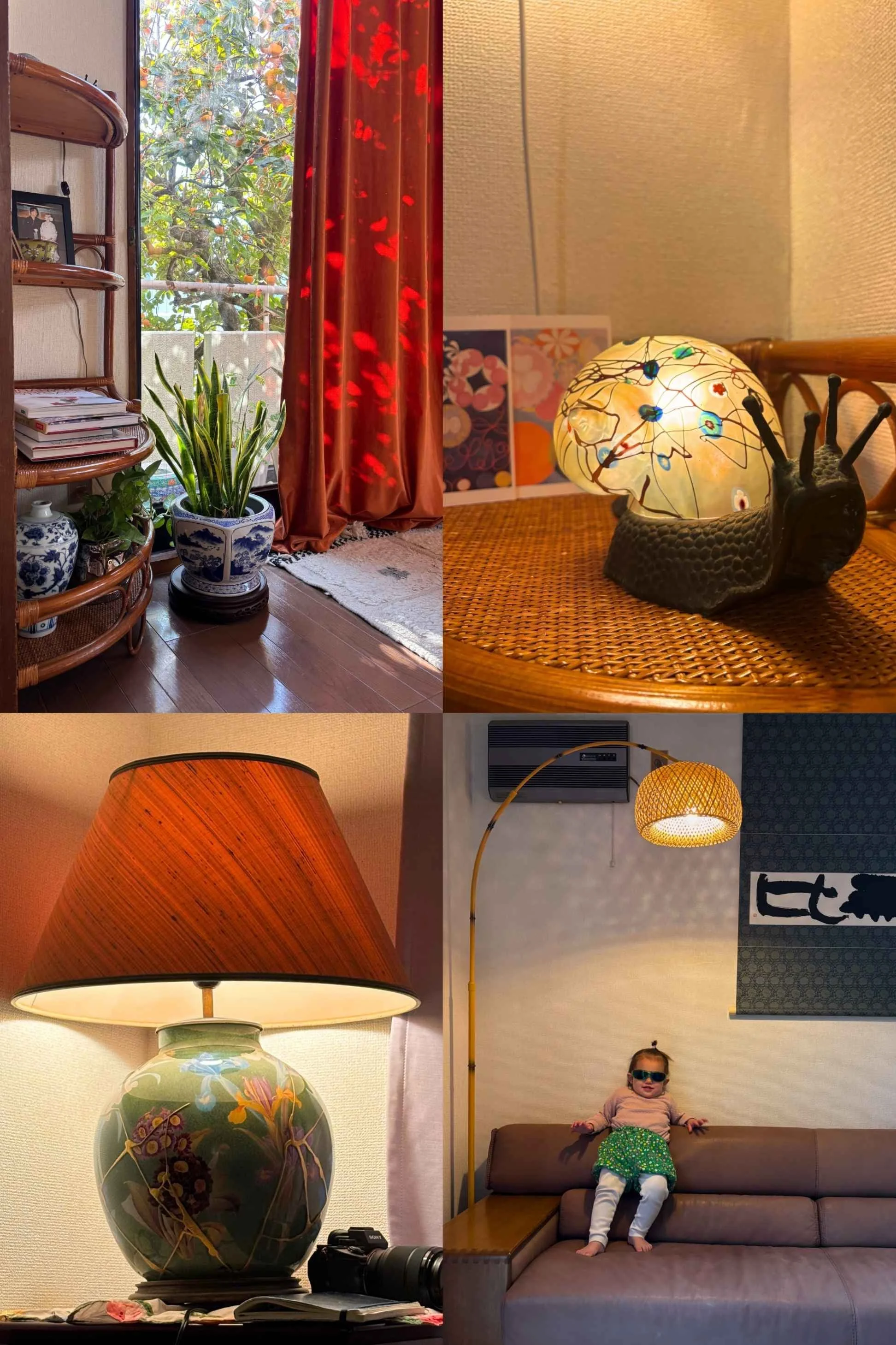 Interior design in Japan with items sourced from Mercari, antique shops, auction sites, vintage shops.