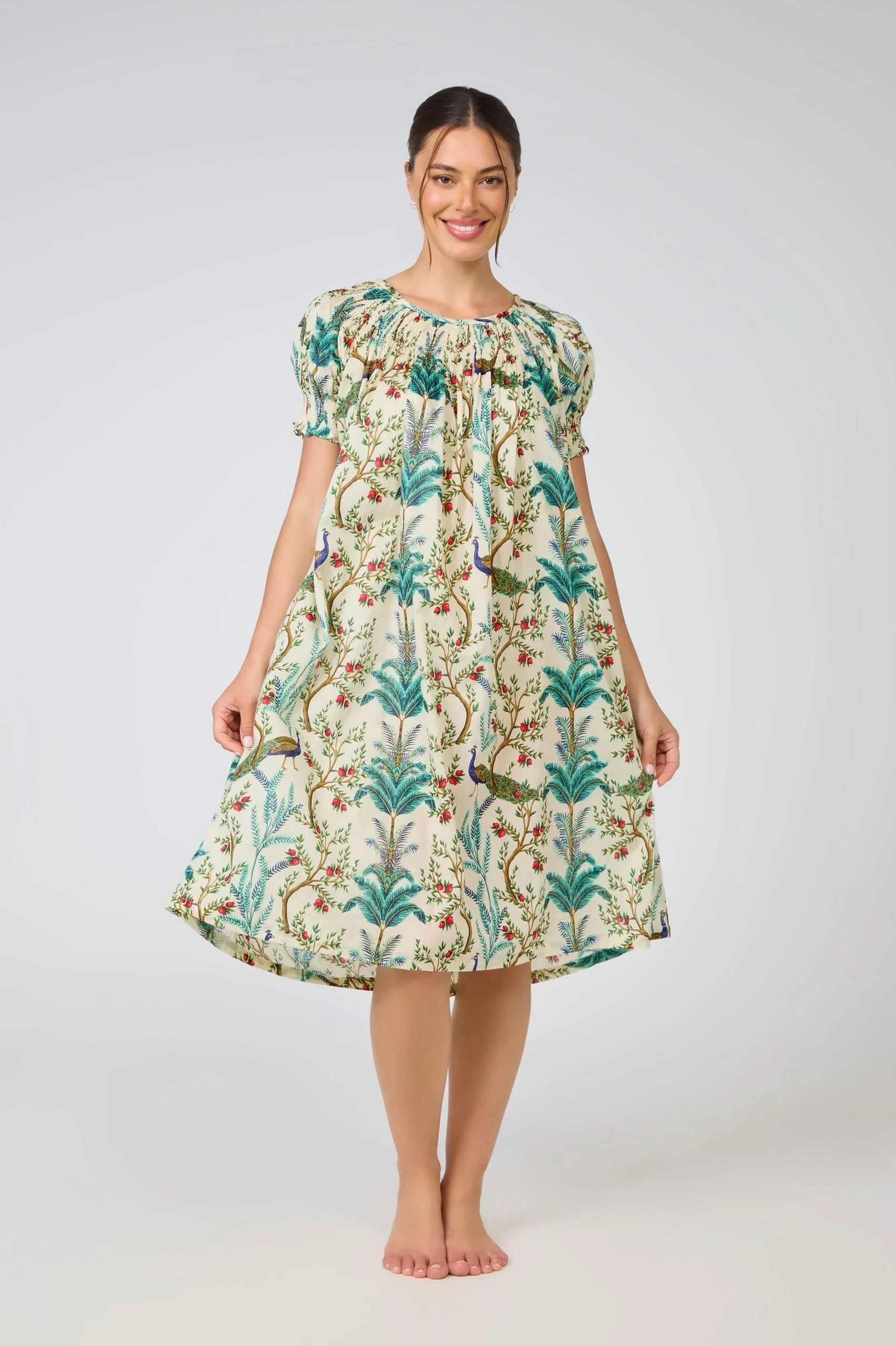 MD-84P5 Dress | Shirred Bodice Short Sleeve