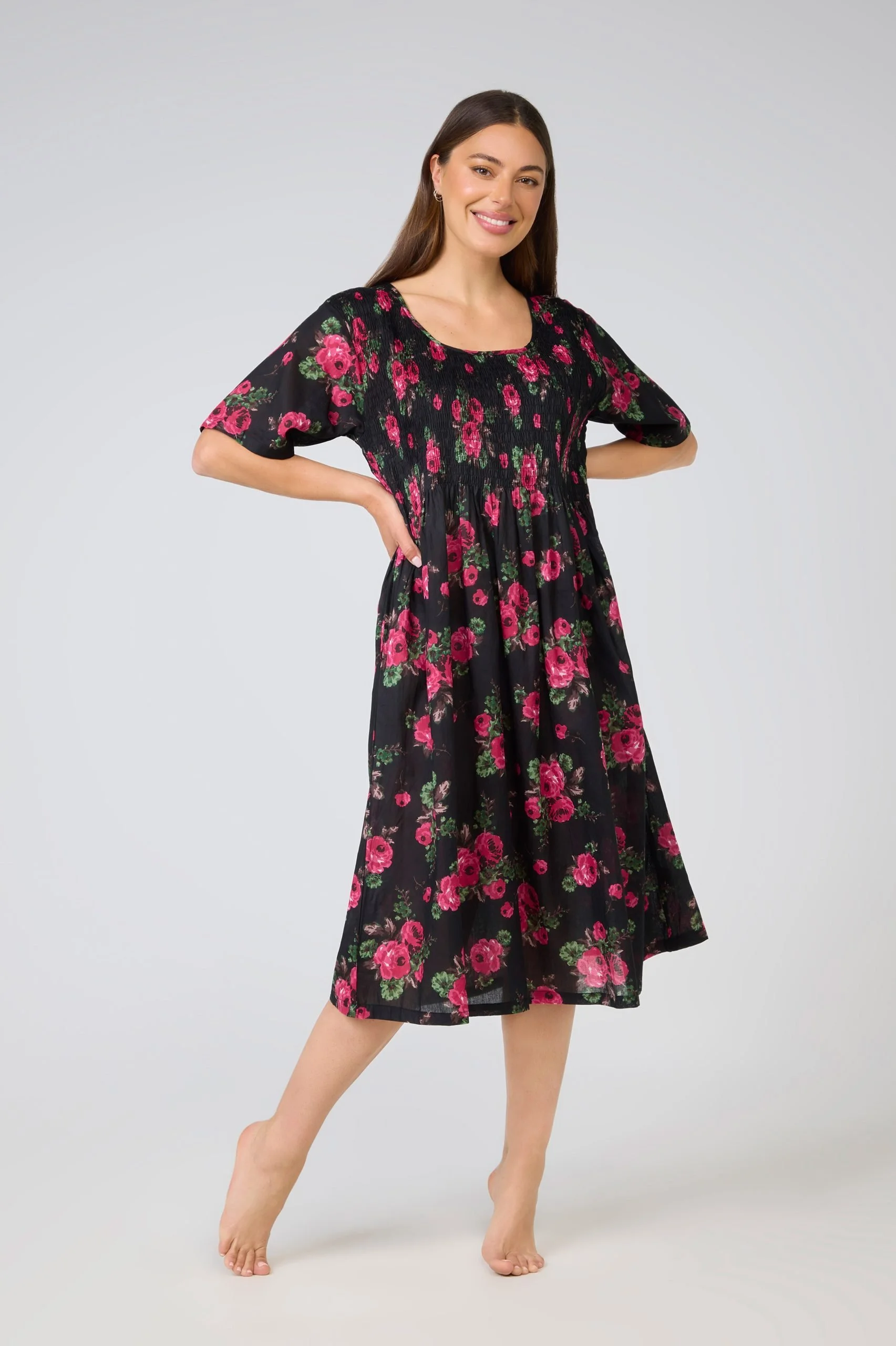 MD-83P4 Nightie | Shirred Bodice Short Sleeve