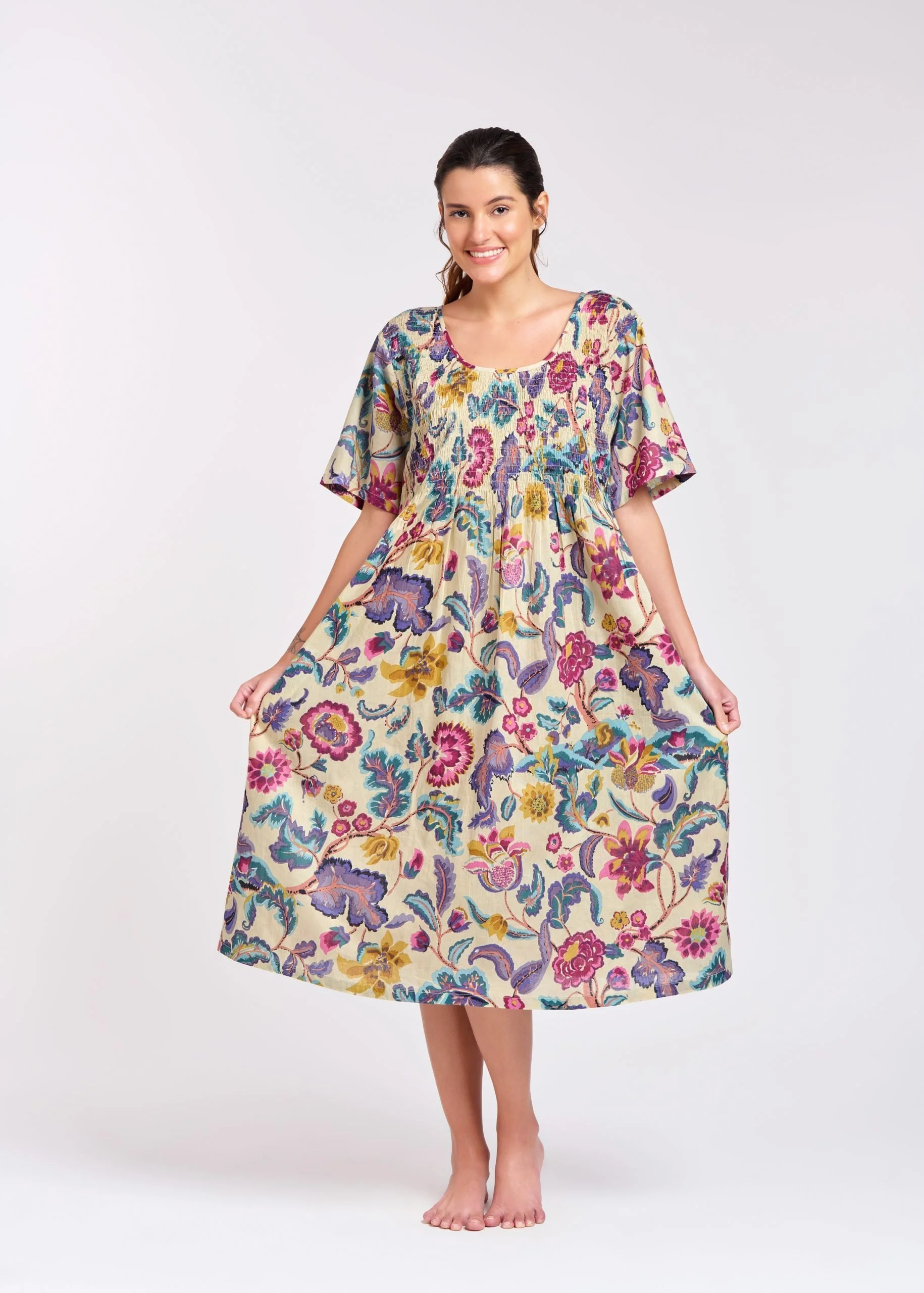 MD-83F9 Dress | Shirred Bodice Short Sleeve