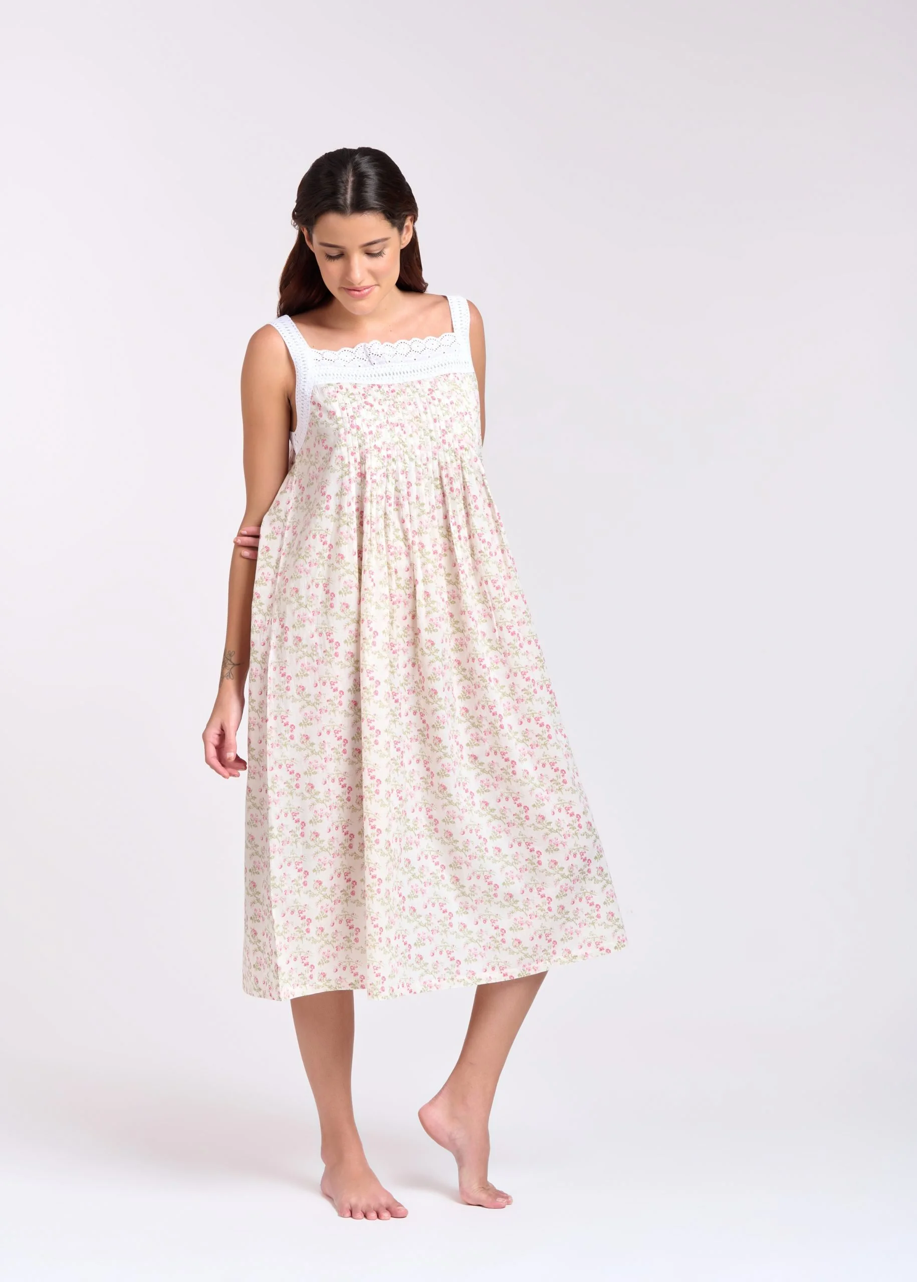 MD-78F7 Nightie | Pin Tucked Laced (Floral 7)