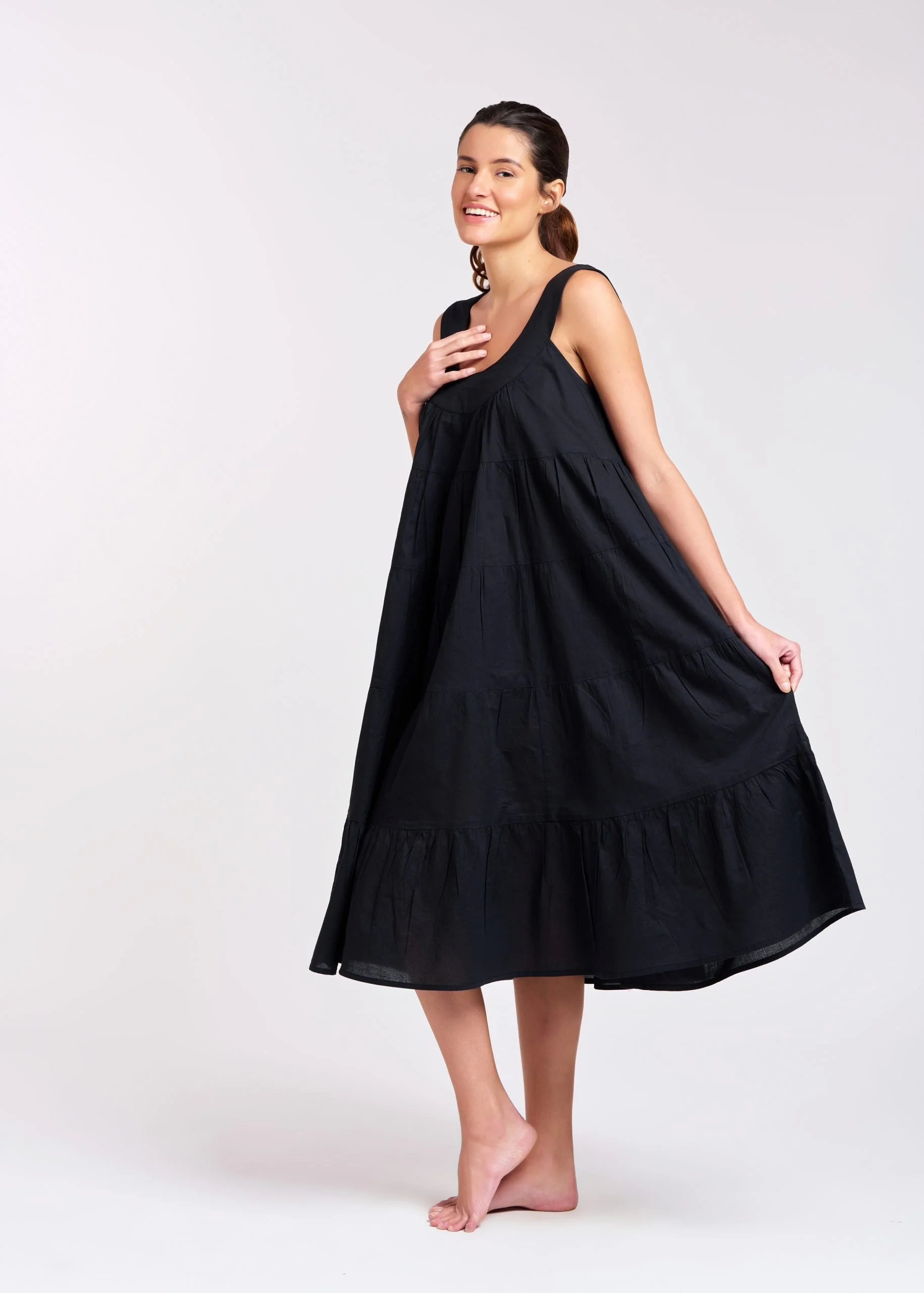 MD-764BK Black | Tiered Dress