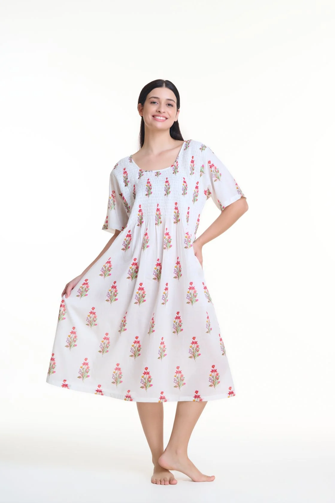 MD-83NN Nightie | Shirred Bodice Short Sleeve