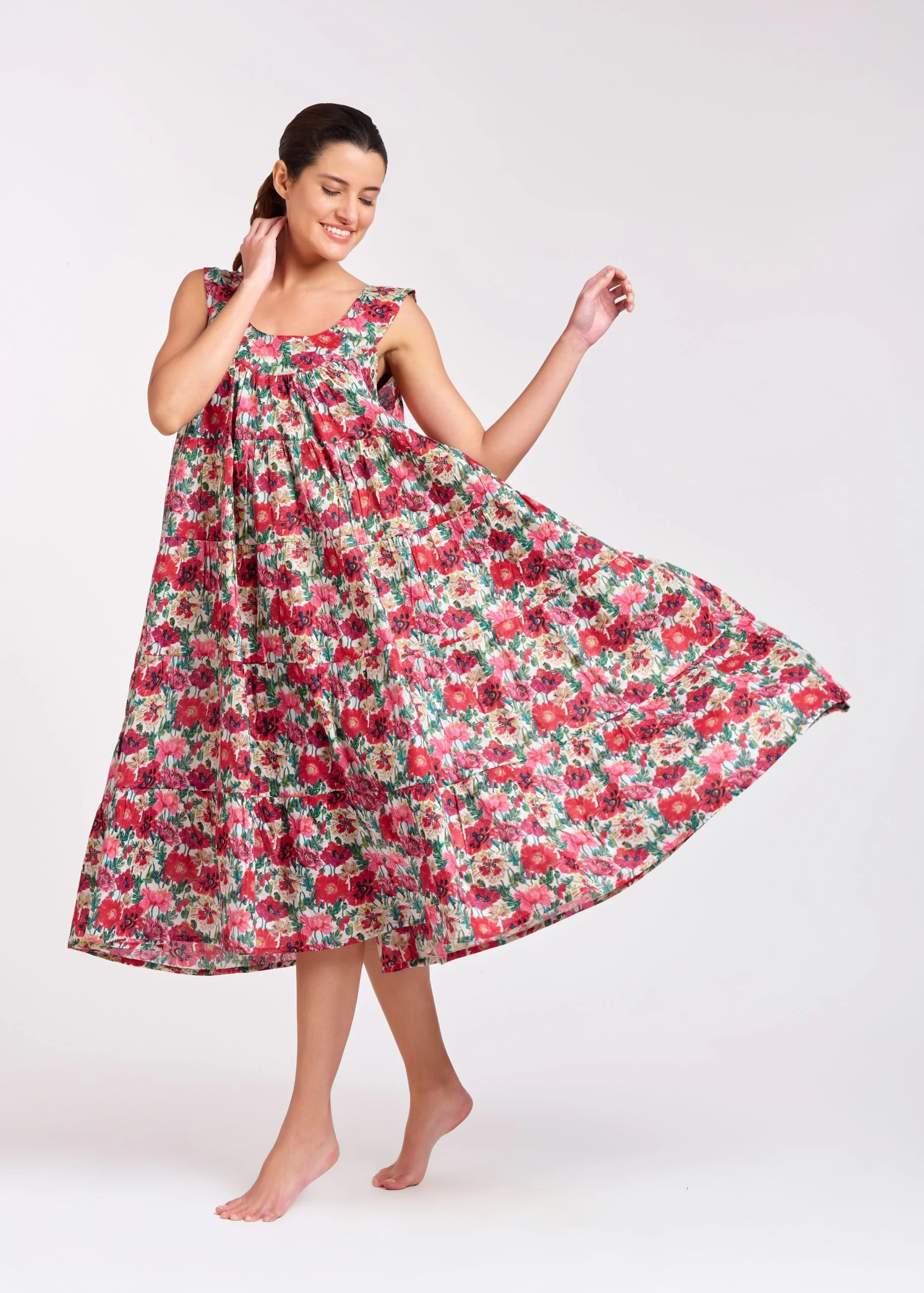 MD-764F4 Printed | Tiered Dress (Floral 4)