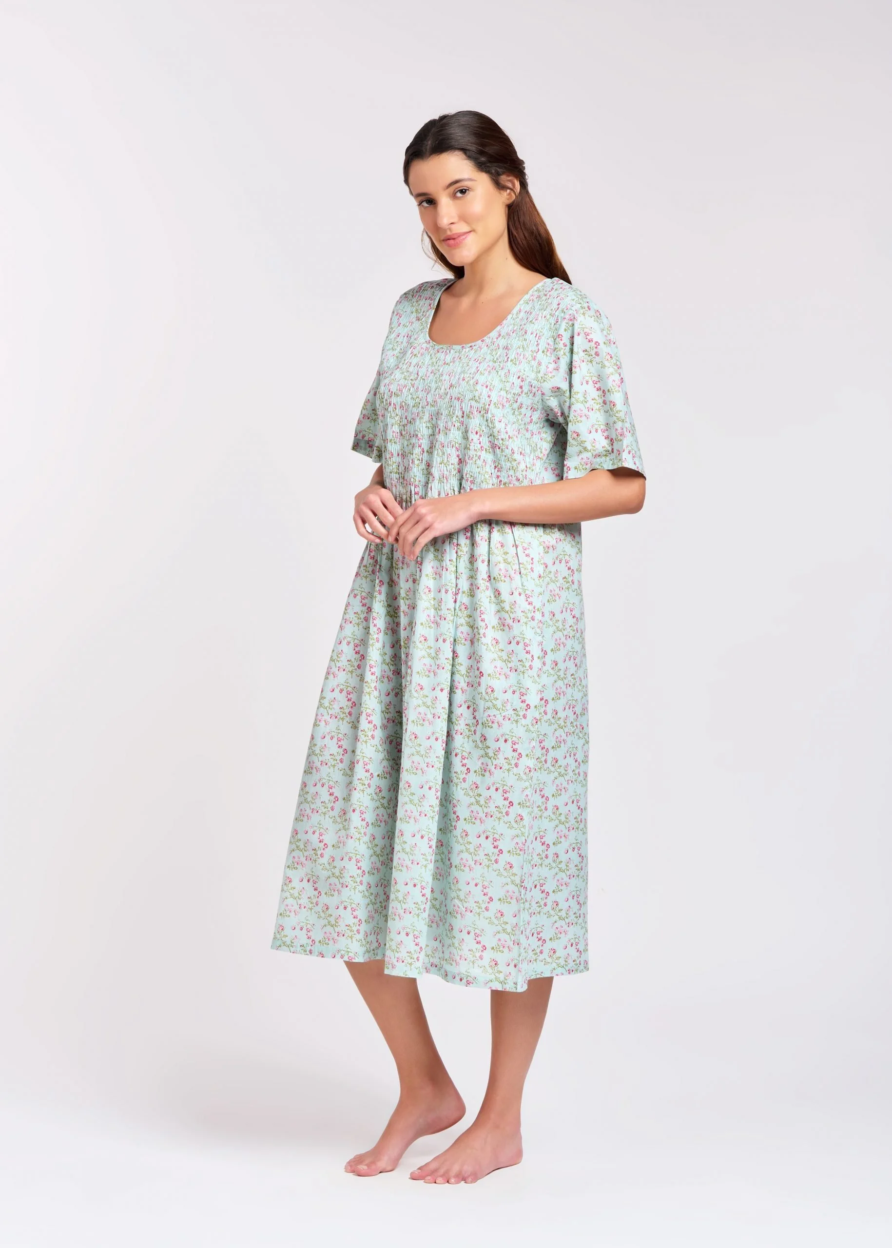 MD-83F8 Dress | Shirred Bodice Short Sleeve (Floral 8)