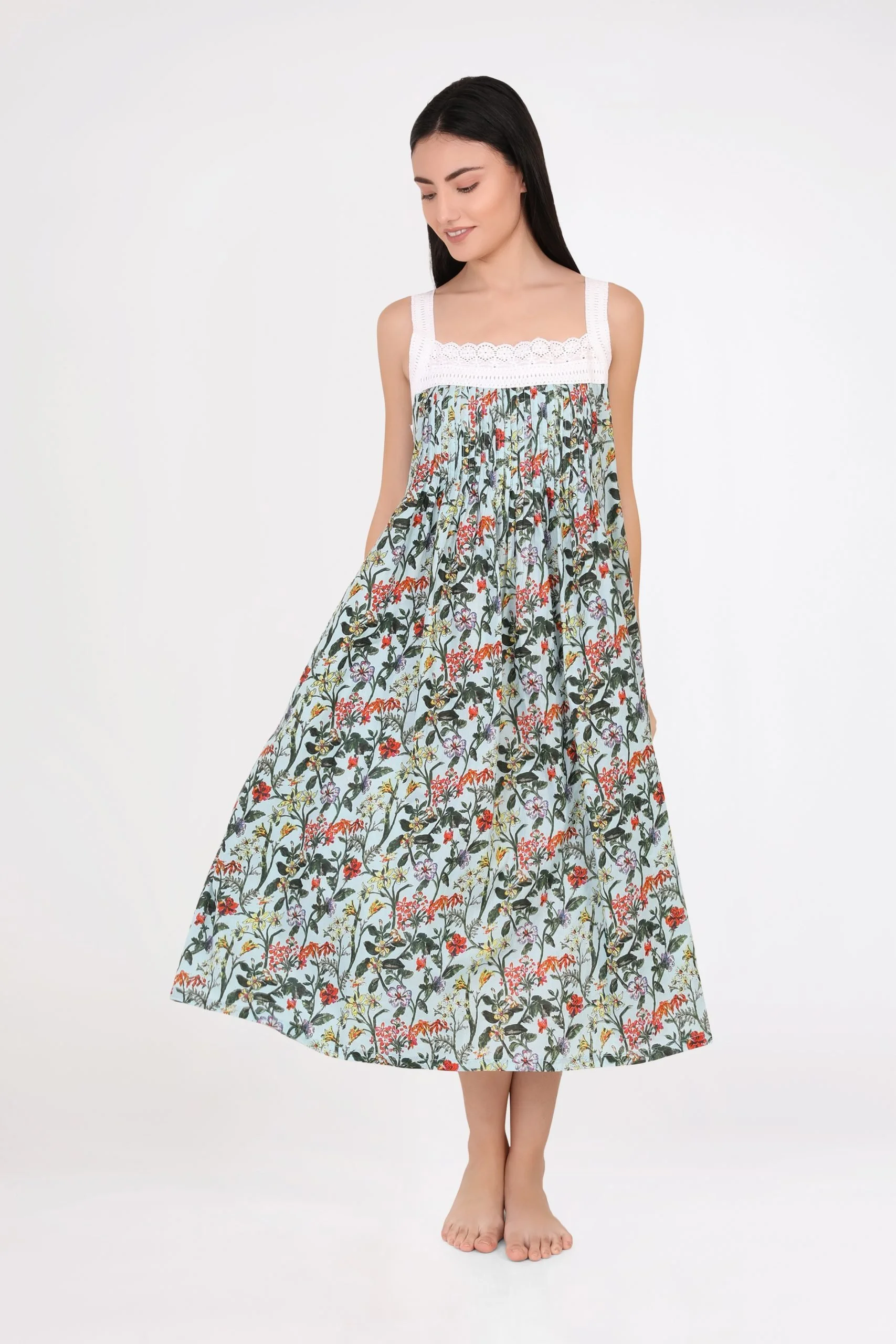 MD-78F5 Nightie | Pin Tucked Laced (Floral 5)