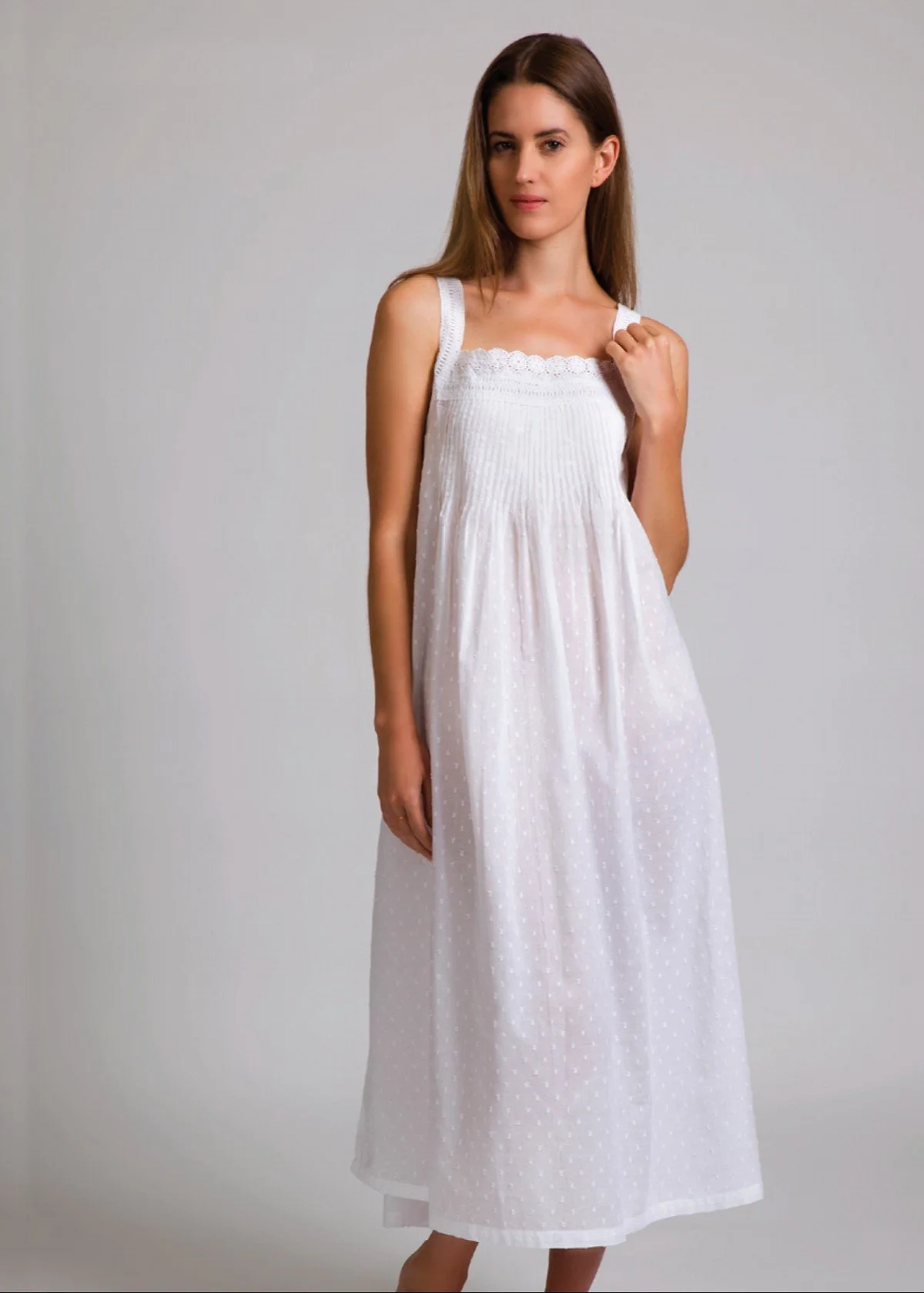 MD-1 Nightie | Pin Tucked Laced (Hail Spot)