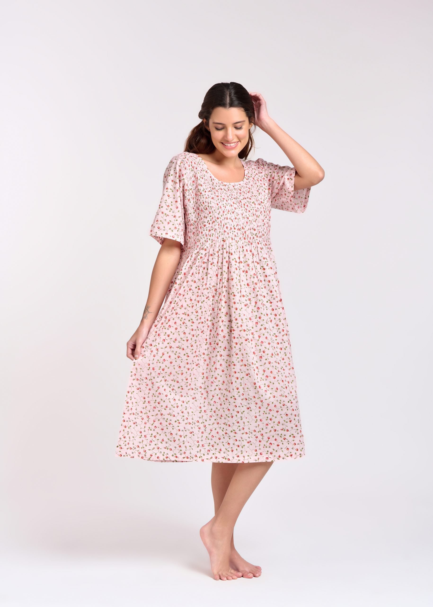 MD-83i Dress | Shirred Bodice Short Sleeve