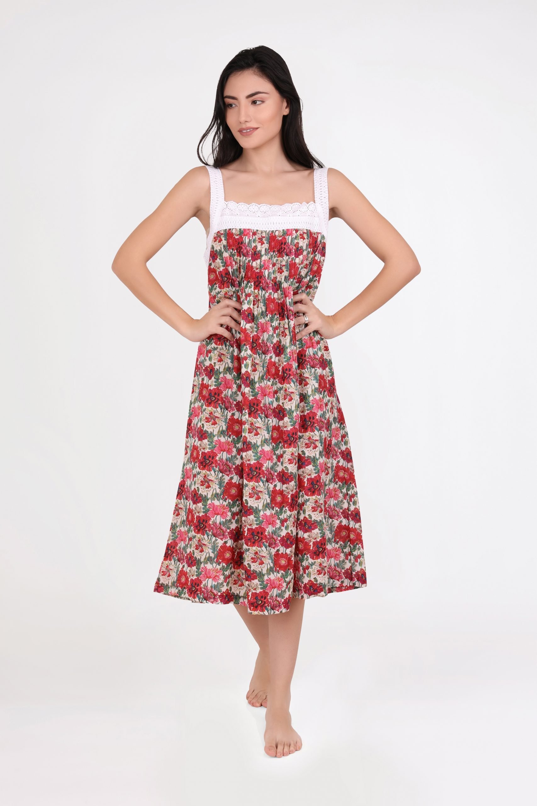 MD-78F4 Nightie | Pin Tucked Laced (Floral 4)