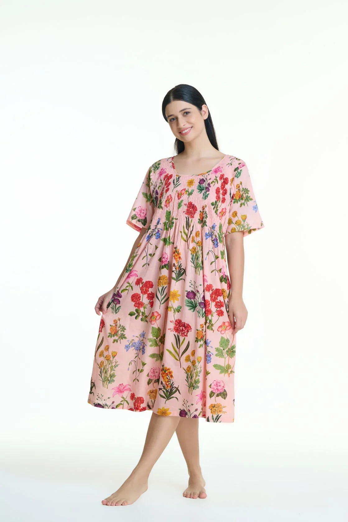 MD-83FF Nightie | Shirred Bodice Short Sleeve