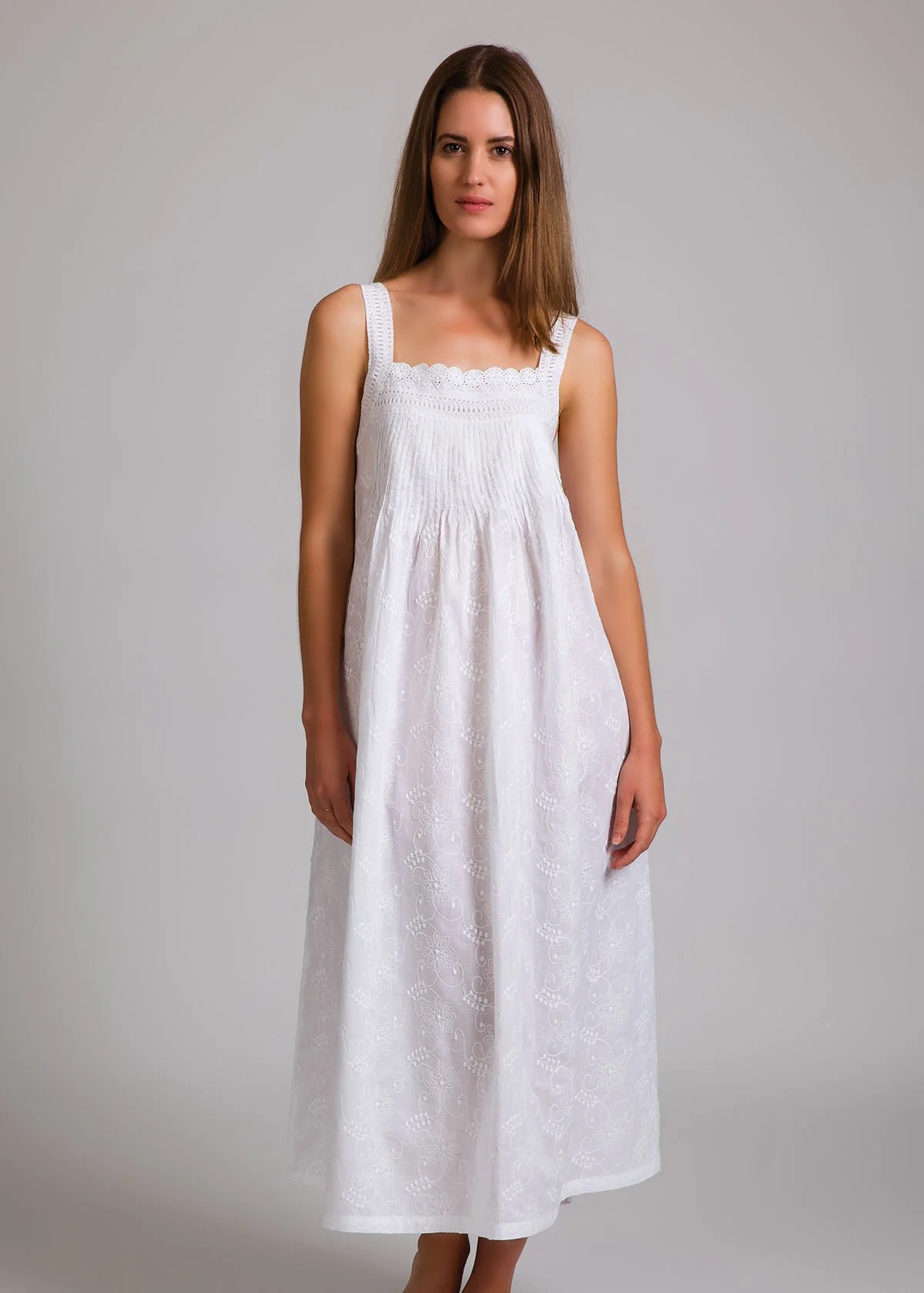 MD-30 Nightie | Pin Tucked Laced (with Embroidery)