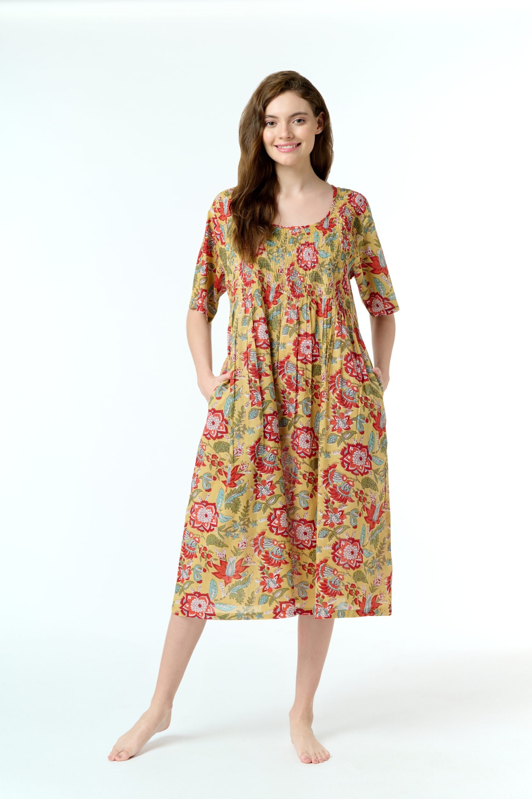 MD-83D1 Nightie | Shirred Bodice Short Sleeve