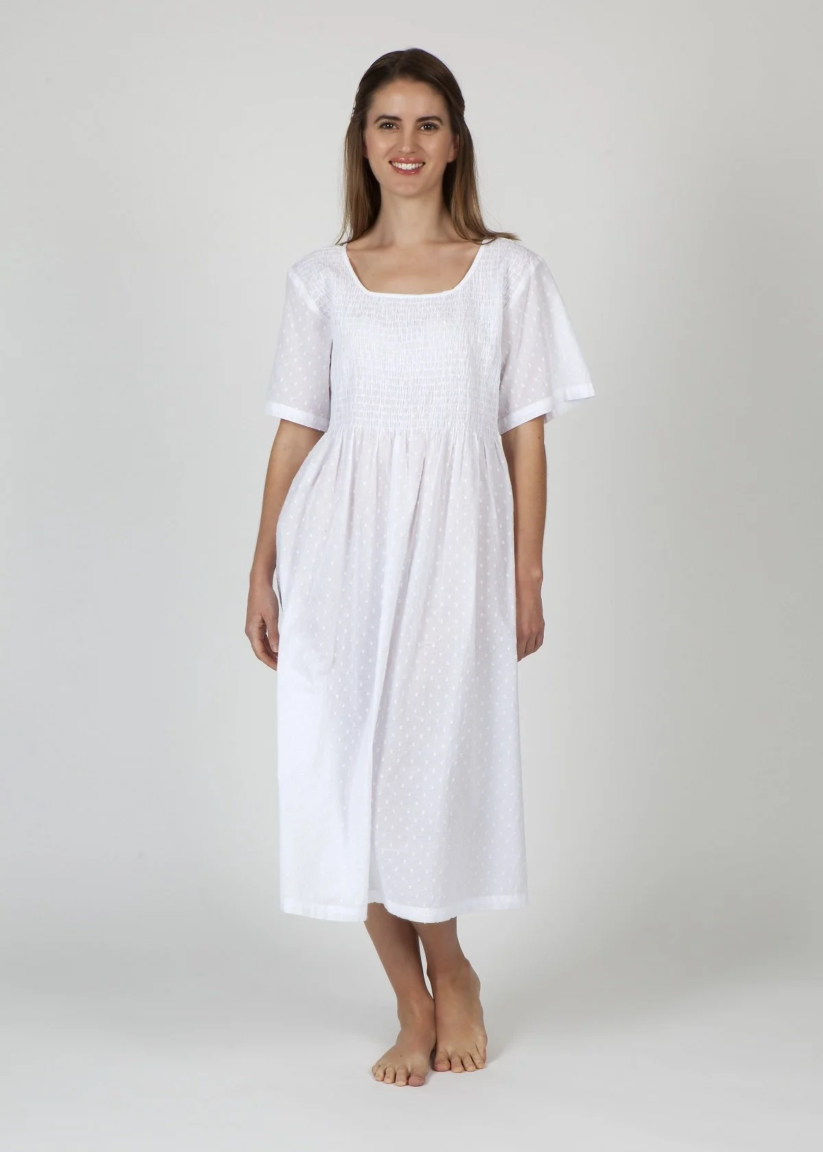 MD-84W Dress | Shirred Bodice Short Sleeve