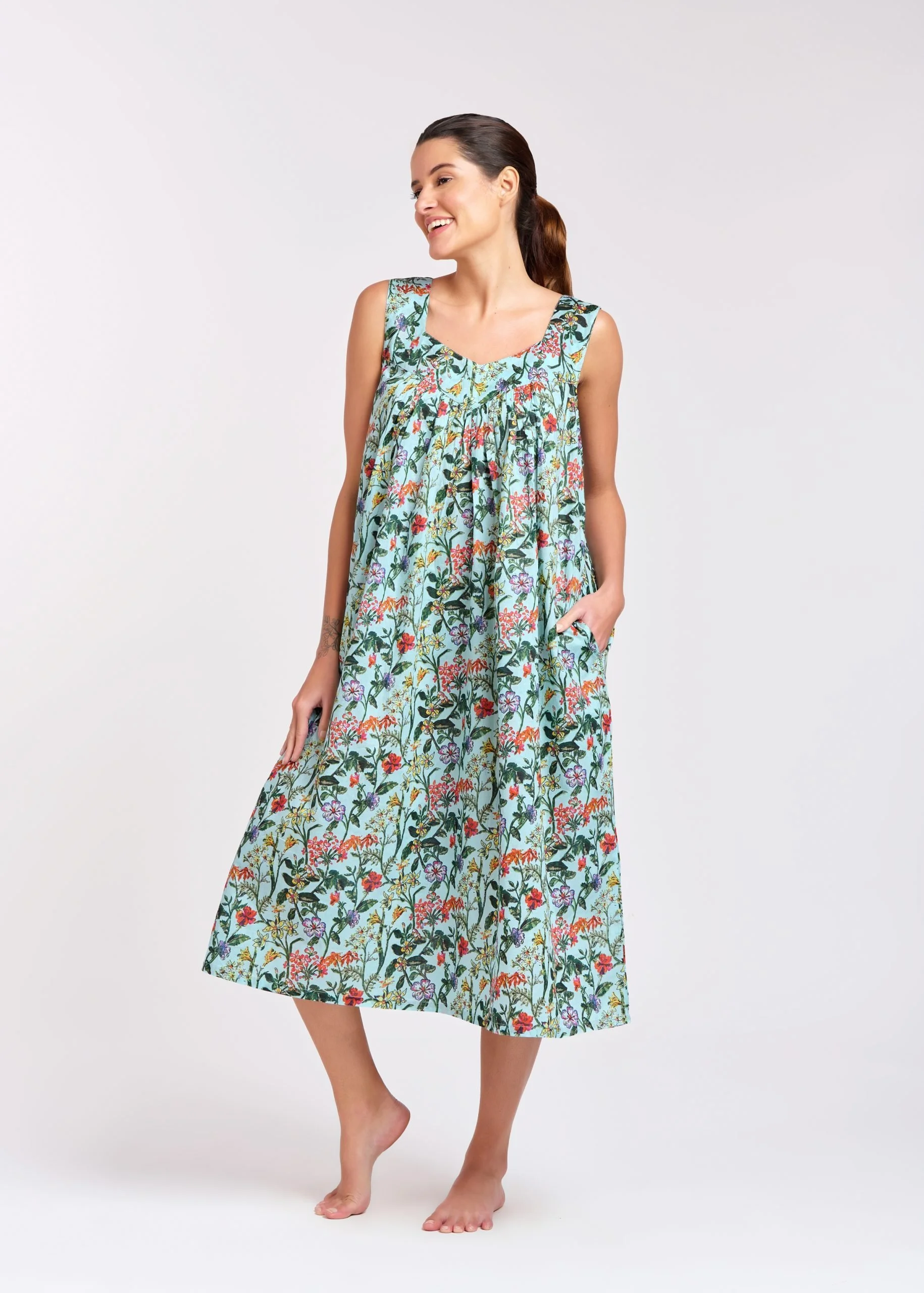 MD-411F5 Printed | V-Neck Dress (Floral 5)