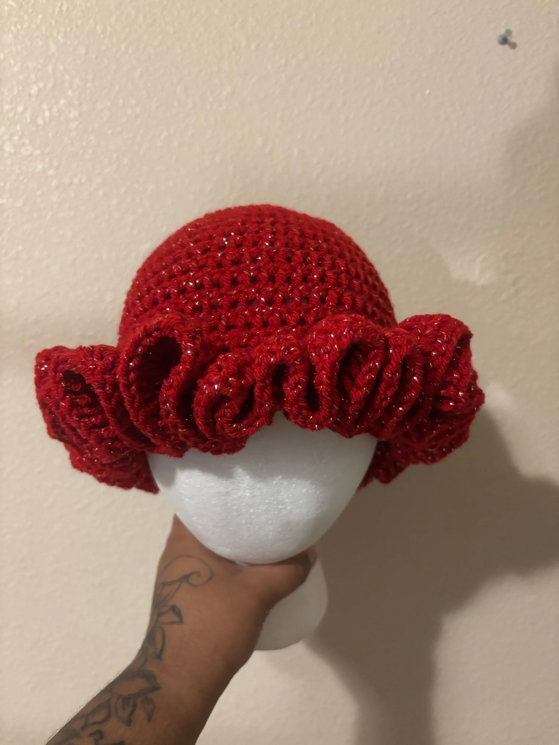 Sparkle Red Ruffled Bucket Hat